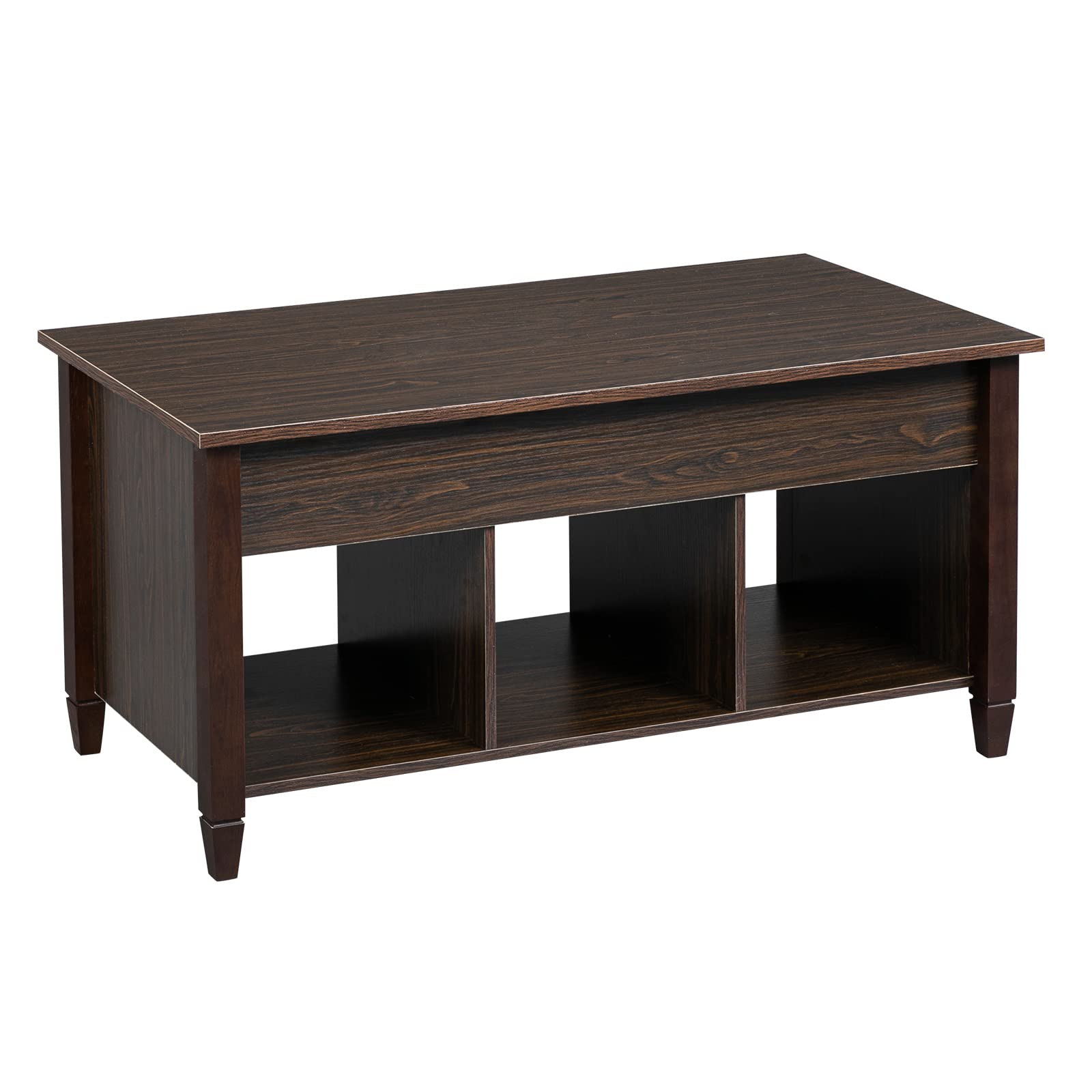 Modern Lift Top Coffee Table with Hidden Compartment & 3 Open Shelves - Storage Ottoman for Living Room, Office & Reception Areas - Perfect for Small Spaces & Entertaining (Brown)
