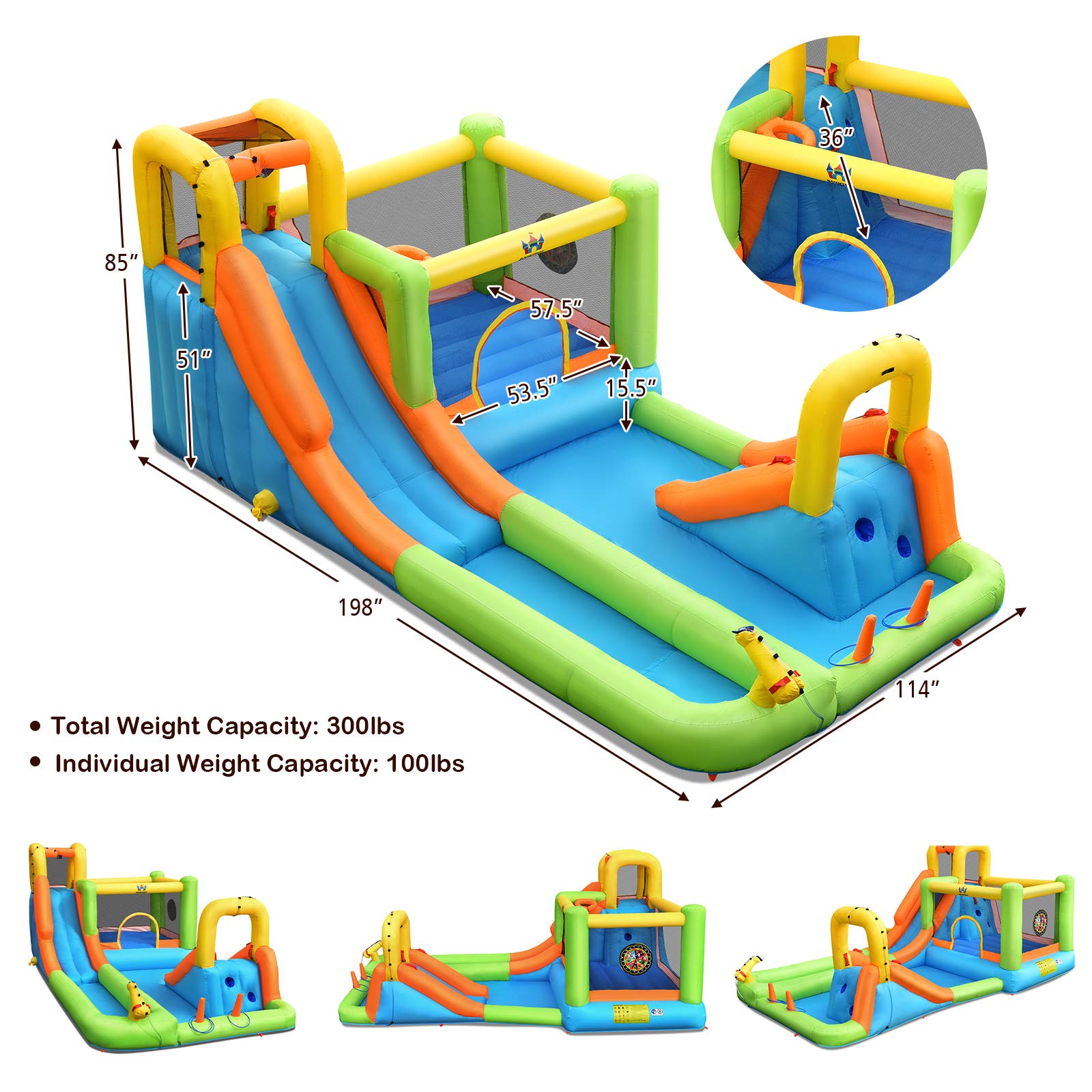 BOUNTECH 8-in-1 Mega Inflatable Water Slide Park with 950W Blower - Giant Bounce House with Long Slide & Splash Pool for Kids & Adults - Perfect for Backyard Parties, Summer Fun & Outdoor Water Activities