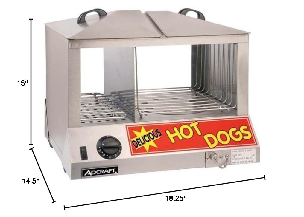 Adcraft HDS-1200W Commercial Hot Dog and Bun Steamer - 120V Stainless Steel Food Warmer for Restaurants, Food Trucks, and Catering Events