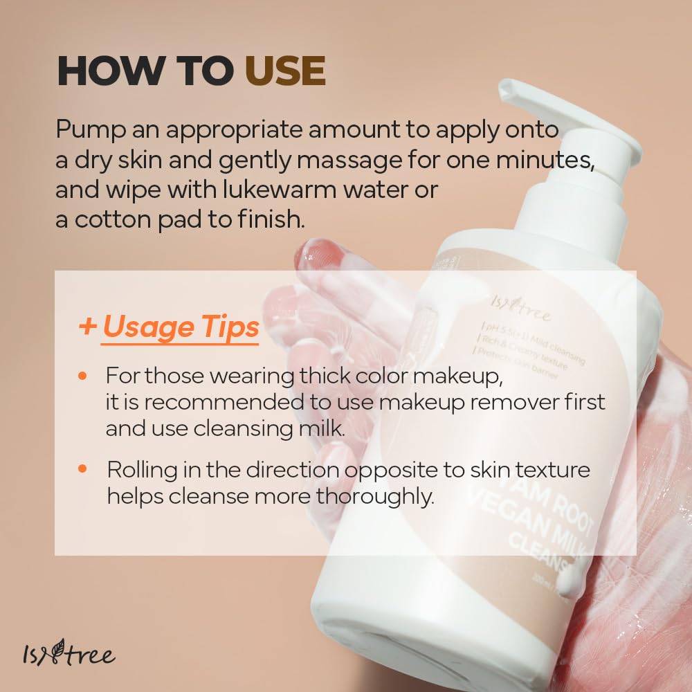 IsNtree Yam Root Vegan Milk Cleanser 220ml (7.43 fl.oz) - Korean Skincare for Hydration & Gentle Cleansing | Rich Creamy Texture | Vegan & Cruelty-Free | Perfect for Dry & Sensitive Skin - Morning & Night Face Wash Routine