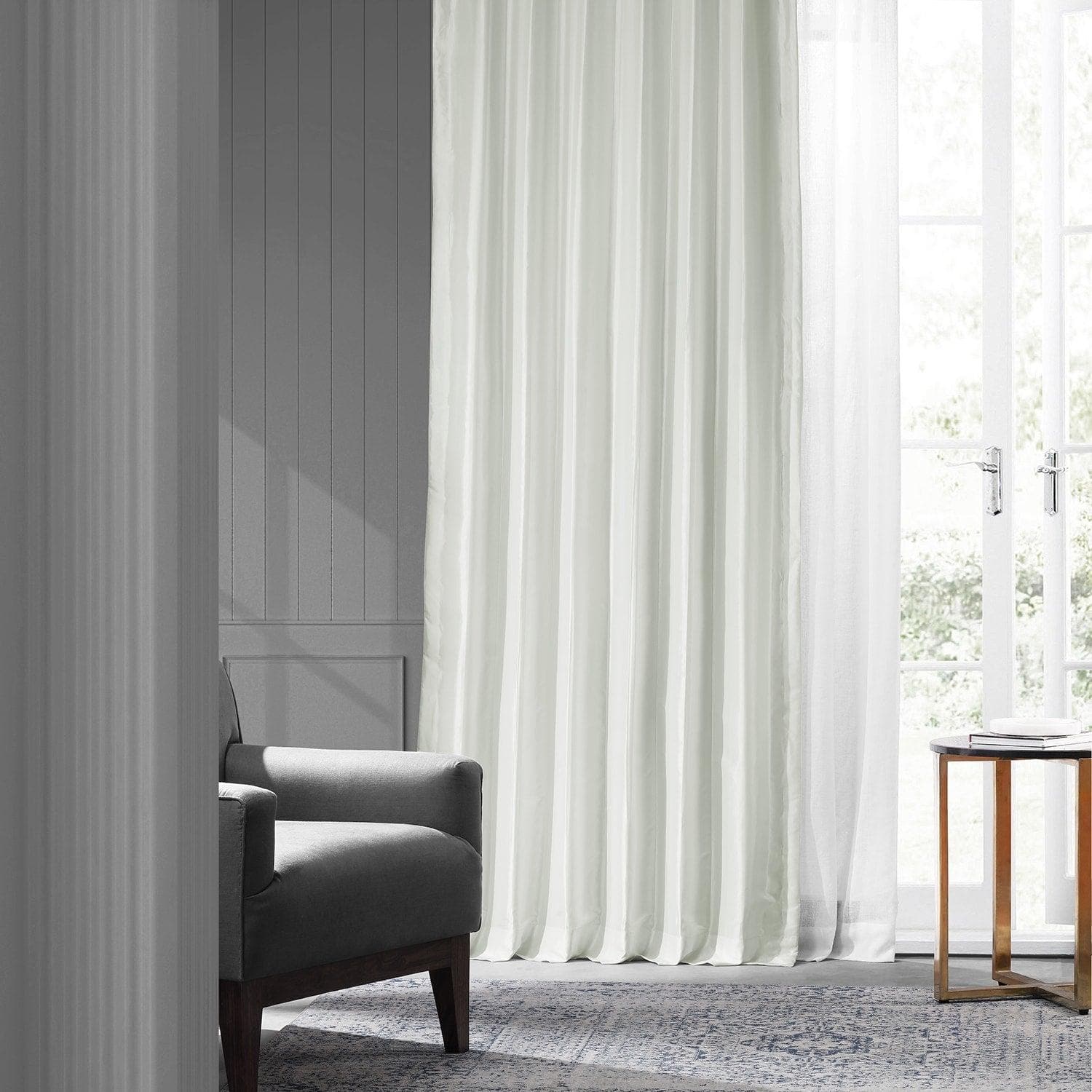 Blackout Curtains for Bedroom - Eggshell Faux Silk Taffeta Window Drapes, Thermal Insulated Room Darkening Curtain Panels for Living Room & Nursery (54x84 Inches)