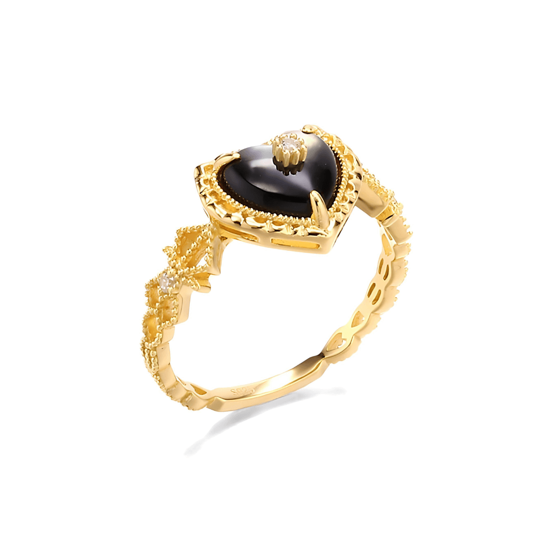 14K Gold Plated Vintage Heart Paua Shell Ring for Women - Elegant Bohemian Jewelry Gift for Valentine's Day, Anniversary & Special Occasions | TB1286