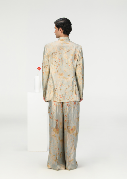 Elegant Bandhgala Silk Brocade Jacket in Ice Blue - Perfect for Weddings, Parties & Formal Events