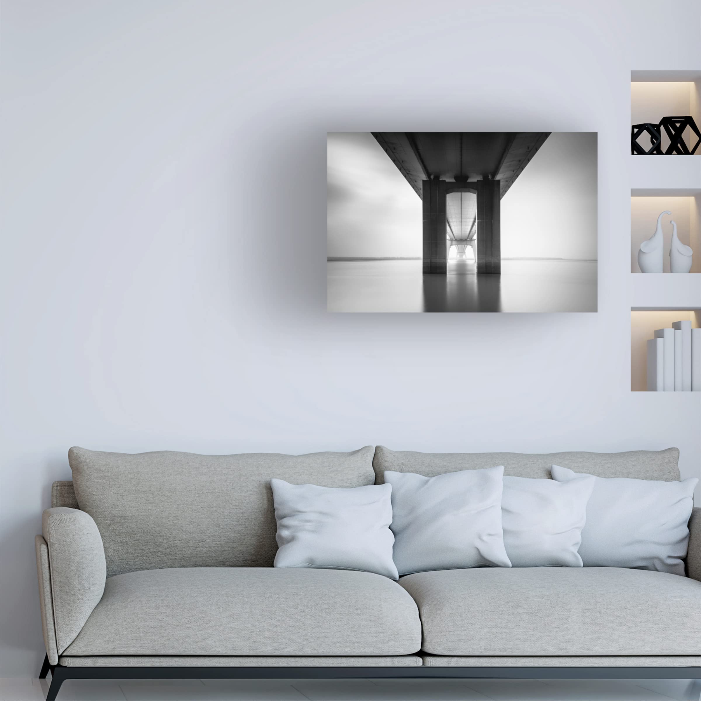 Qing Ai 'Nanjing Yangtze River Bridge' Canvas Wall Art Print - Modern Chinese Landscape Painting for Home & Office Decor