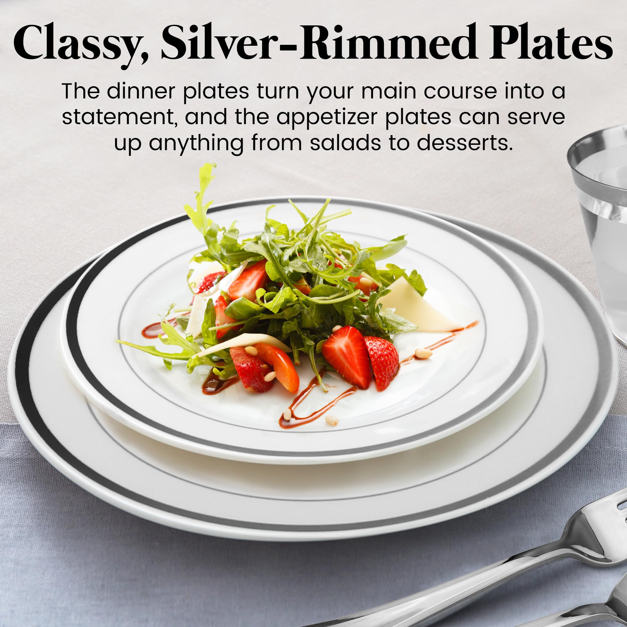 Premium 600-Piece Silver Dinnerware Set - 200 White & Silver Plastic Plates, 300 Silver Plastic Cutlery, 100 Silver Plastic Cups - Elegant Disposable Tableware for Weddings, Parties & Events (Serves 100 Guests) - Perfect for Bridal Showers, Banquets & Catering Services