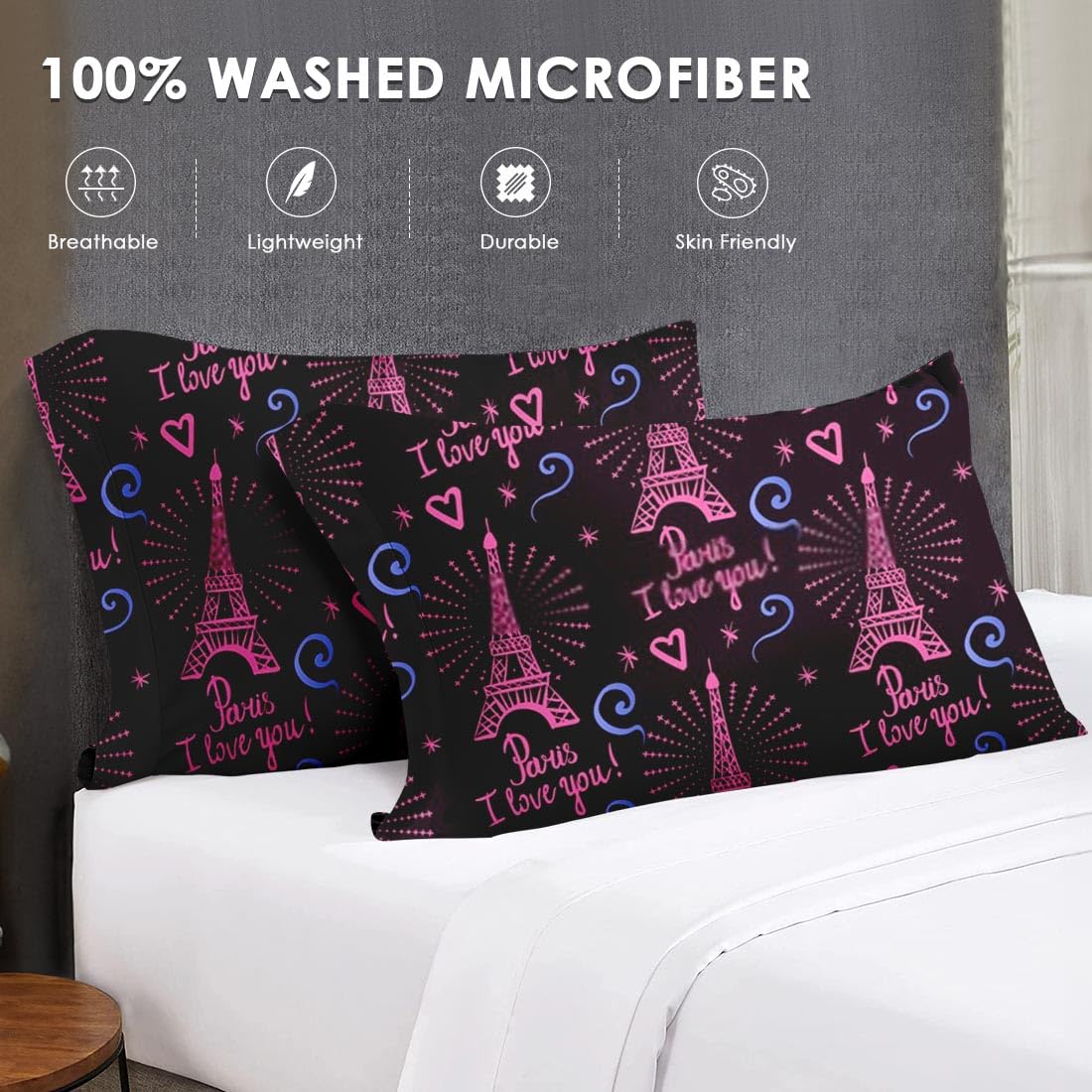King Size Comforter Set - Paris I Love You Soft Bedding Collection for Kids & Adults, Eiffel Tower Design with 2 Pillowcases | Cozy Bedroom Decor for Guest Rooms, Kids' Rooms & Master Bedrooms