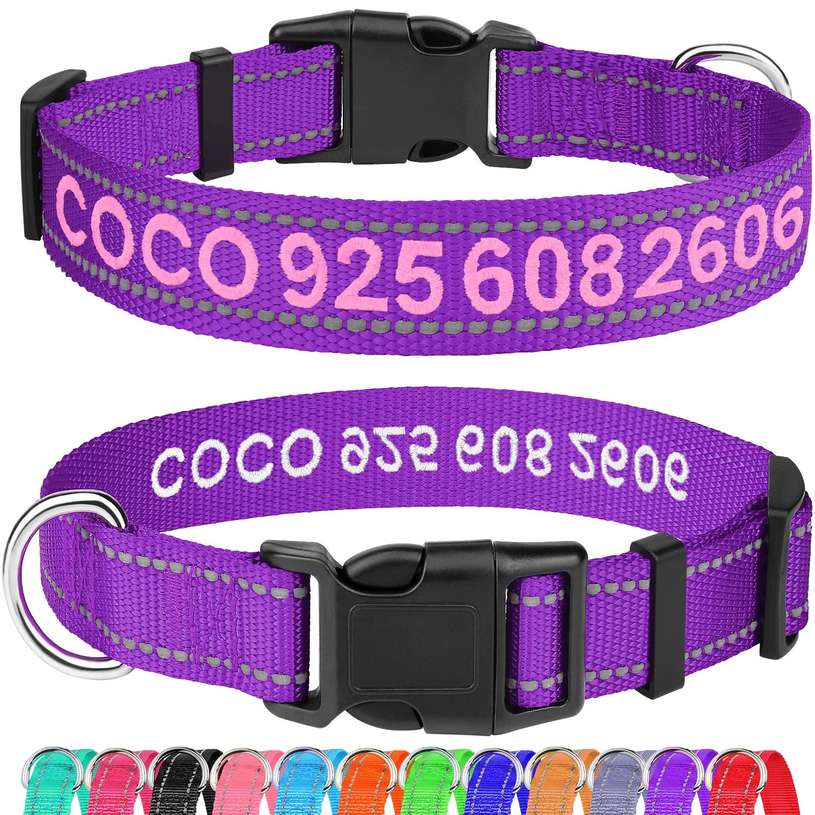 Joytale Personalized Embroidered Dog Collar with Name & Phone Number - Reflective Custom Collar for Small, Medium & Large Dogs - Perfect for Night Walks, Pet Safety & Identification
