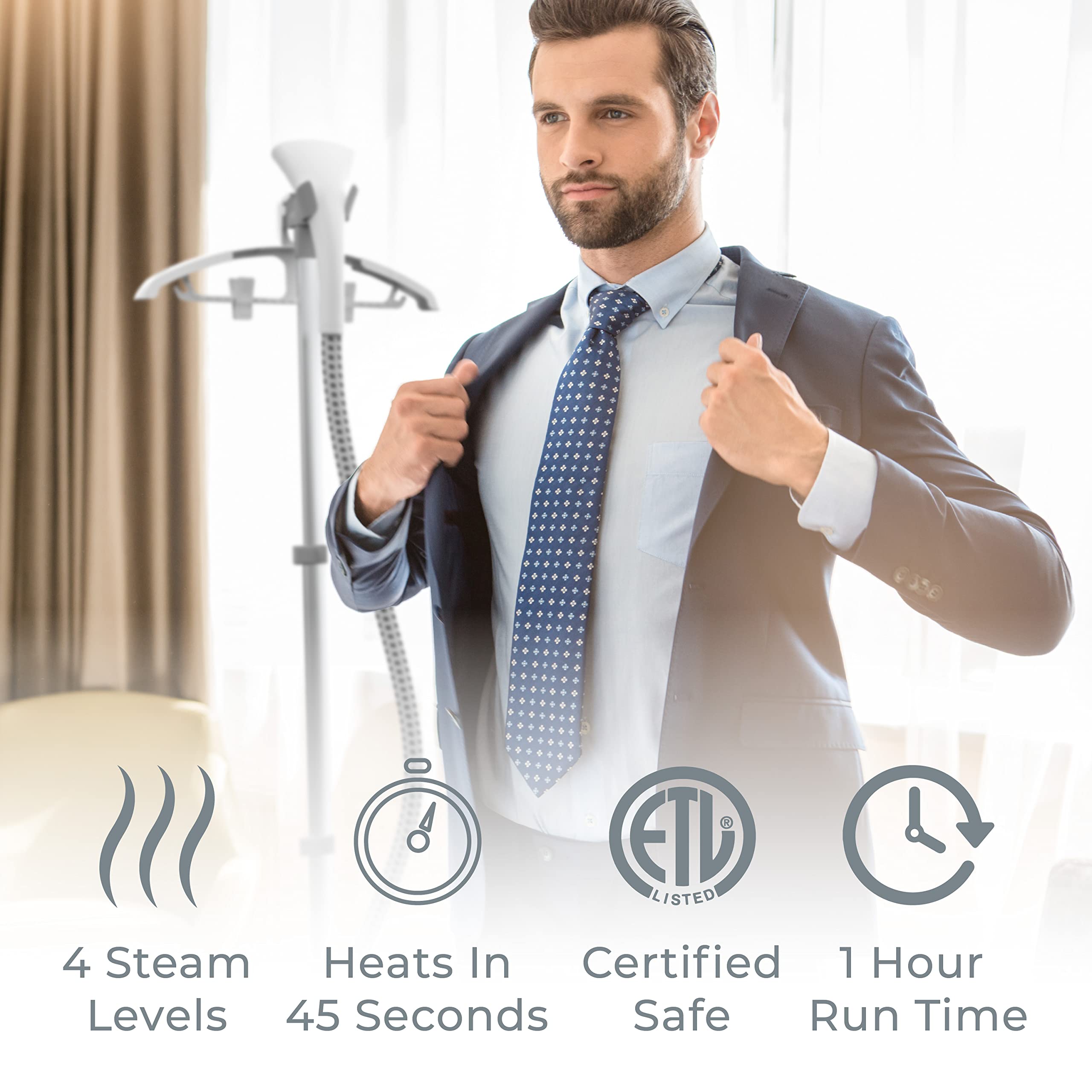Pure Enrichment PureSteam Pro Upright Clothes Steamer - Professional Standing Garment Steamer with Foot Pedal - 0.5 Gallon Tank, 4 Heat Levels & 1-Hour Steam Time (Heats in 45 Sec) - Perfect for Home, Travel & Professional Use
