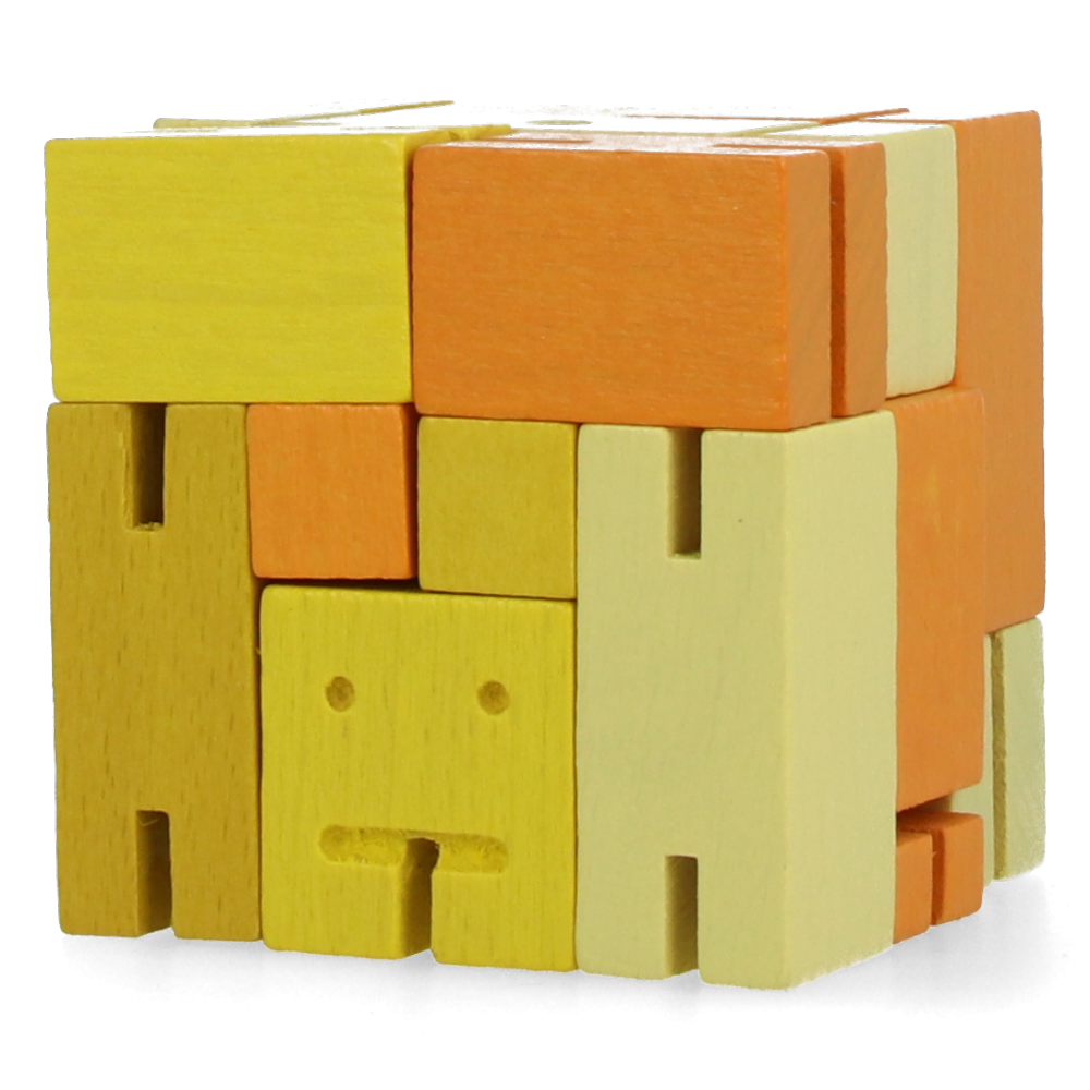 Small Yellow Cubebot - Wooden Puzzle Toy for Kids & Adults | Perfect for Stress Relief, Office Decor & STEM Learning