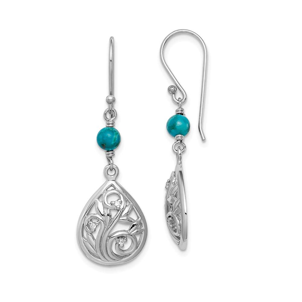 925 Sterling Silver Rhodium-Plated Compressed Turquoise & CZ Dangle Earrings for Women | Elegant Bohemian Jewelry for Parties, Weddings & Everyday Wear