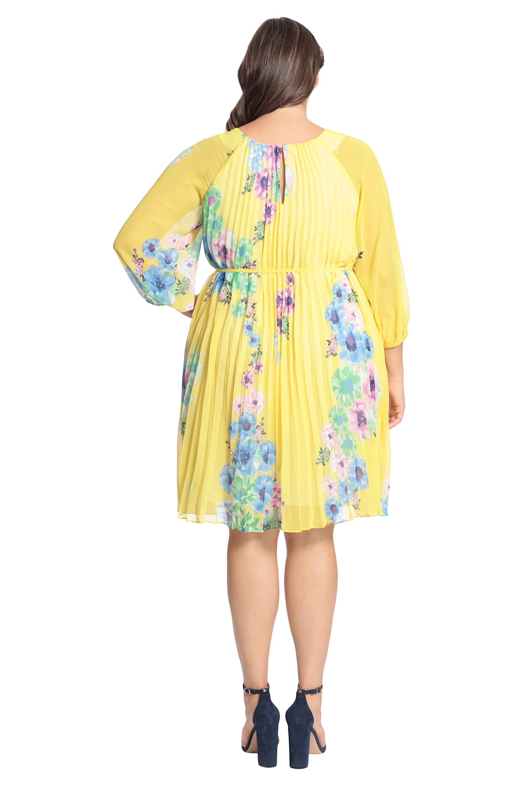 Maggy London Women's Floral Print Raglan Sleeve Dress with Pleated Trapeze Silhouette & Spaghetti Strap Waist Tie | Elegant Summer Dress for Weddings, Parties & Office Wear