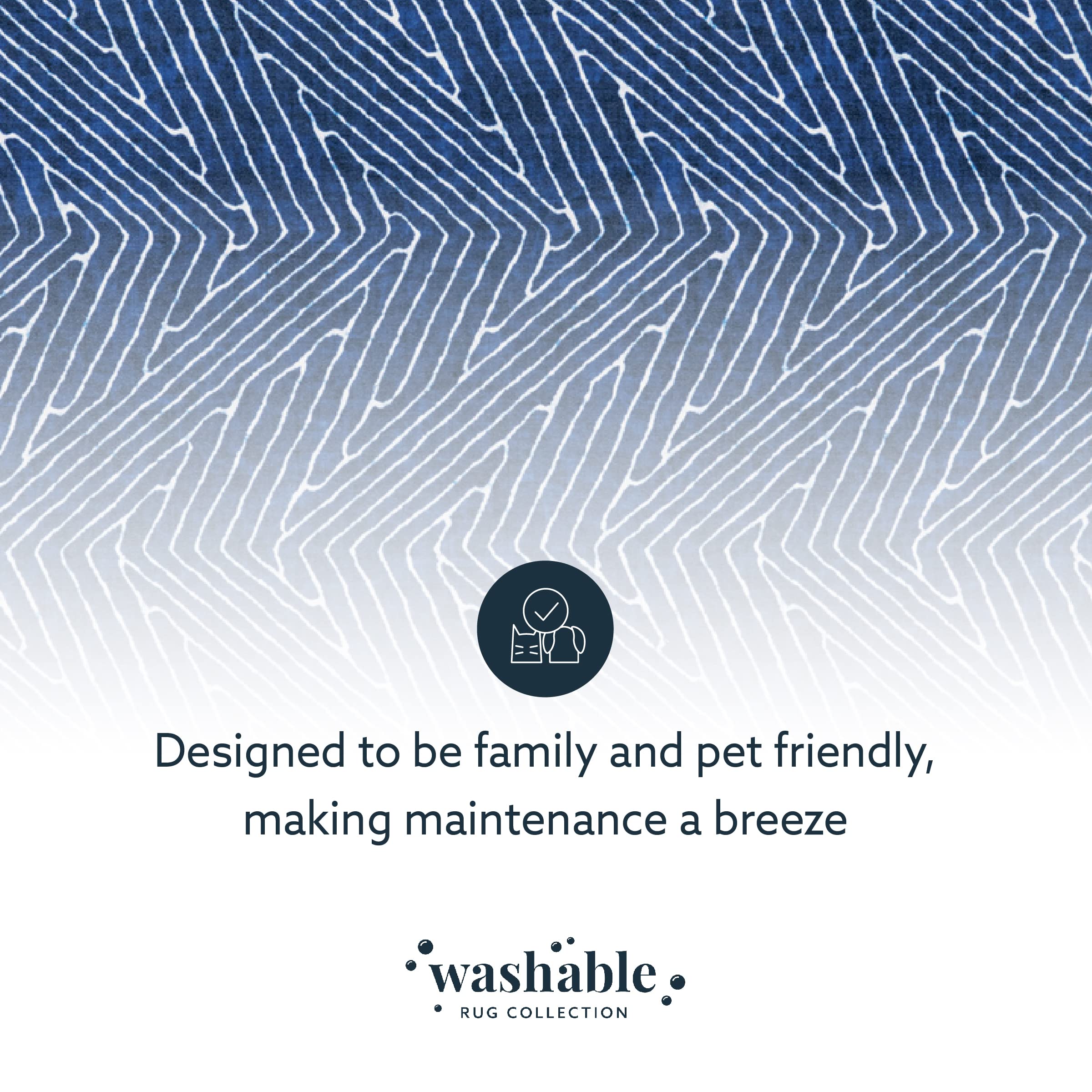Linon Home Decor Washable Area Rug 5' x 7' - Varishna Blue & Ivory Indoor/Outdoor Rug for Living Room, Bedroom, Patio - Machine Washable & Stain Resistant