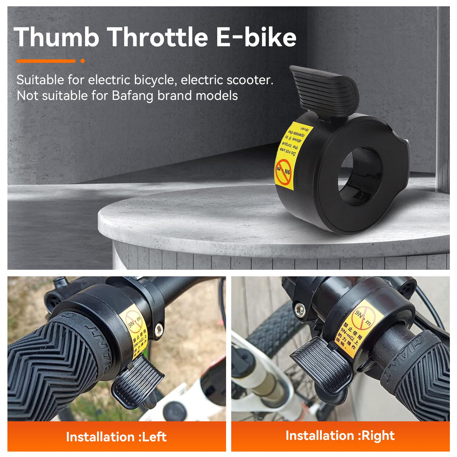 Waterproof 3-Pin E-Bike Thumb Throttle 130X - Electric Bicycle & Scooter Speed Control Accessory (Black) - Perfect for Commuting, Off-Roading & Urban Riding