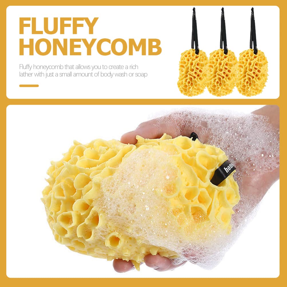 Beavorty 3-Pack Honeycomb Bath Sponge for Exfoliating & Cleansing - Soft PU Shower Loofah for Body Wash, Spa & Baby Care - Gentle Exfoliator for Smooth Skin - Perfect for Daily Shower & Relaxing Bath Time