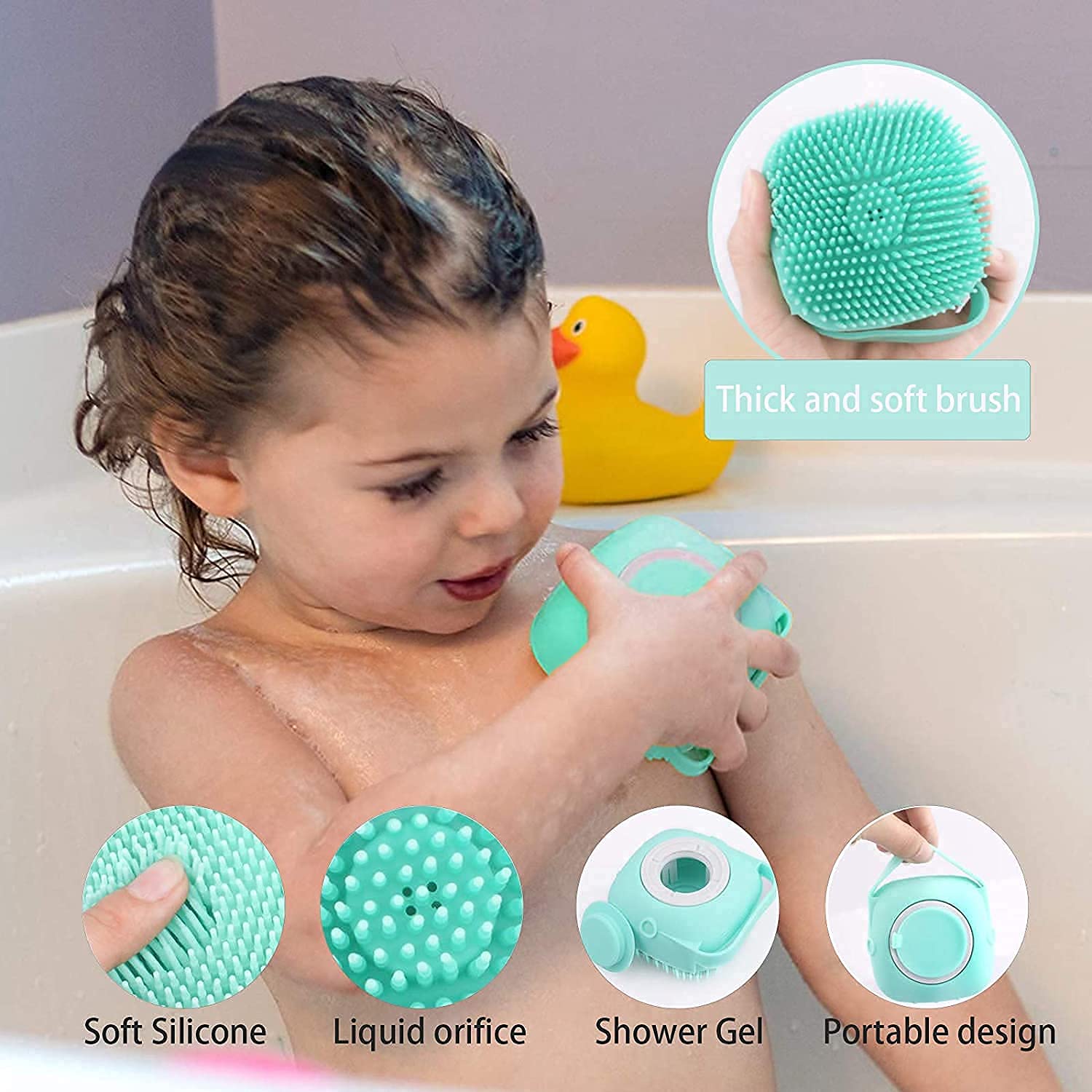 3-Pack Silicone Body Bath Brush Set with Shampoo Dispenser & Back Scrubber - Soft Exfoliating Shower Brush for Men, Women & Kids (Multi-Color) - Perfect for Sensitive Skin & Spa-Like Bath Experience