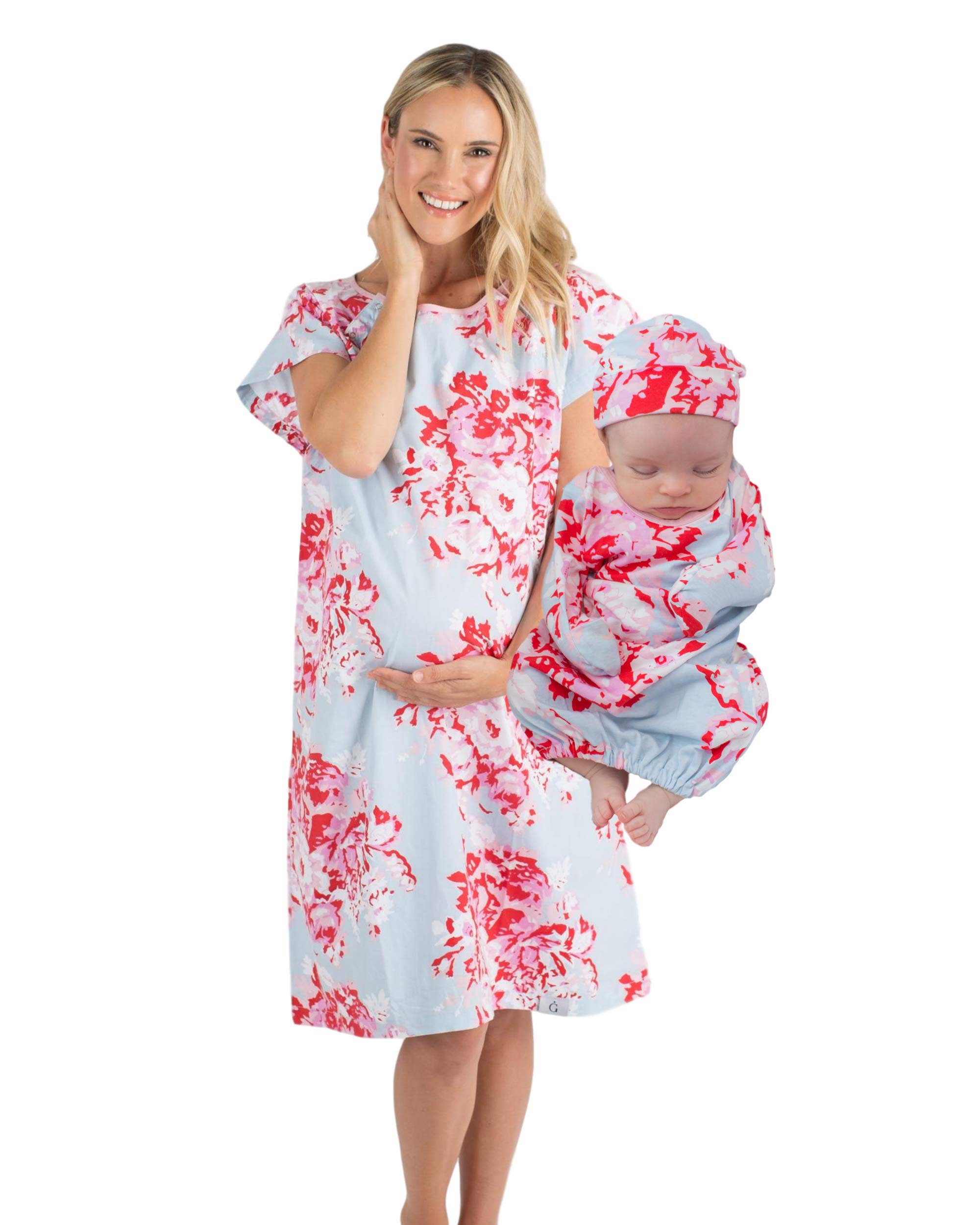 Baby Be Mine Mommy & Baby Matching Labor & Delivery Gown Set - Soft Maternity Hospital Gownie for Comfortable Birth Experience | Perfect for Hospital Bag Essentials & Newborn Photography
