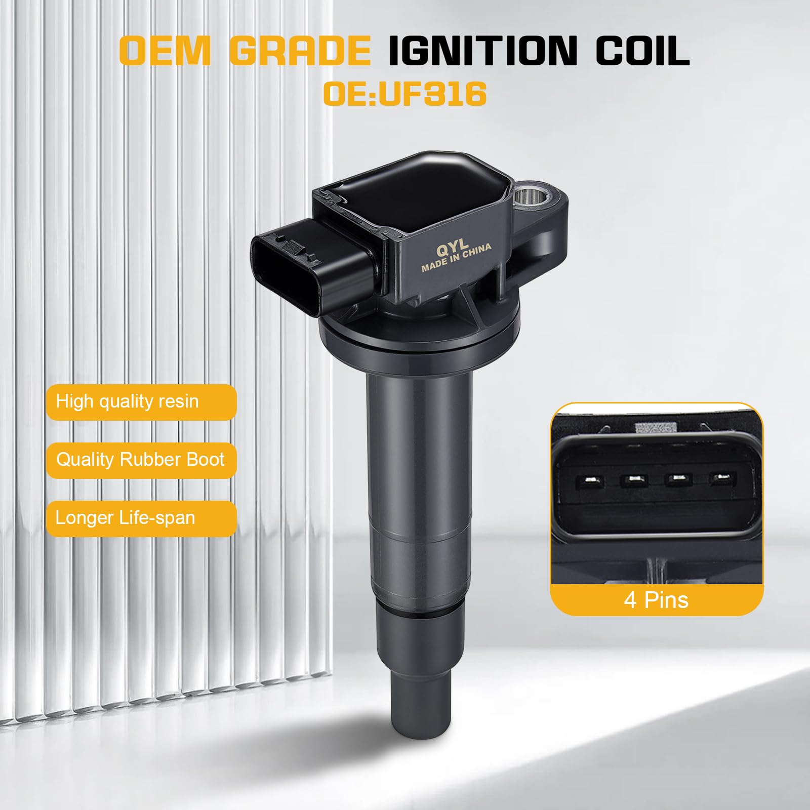 QYL Pack of 4 High Performance Ignition Coils - Compatible with Scion XA XB, Toyota Prius Echo Yaris Camry (2000-2010) - Replaces C1304 UF316 5C1293 - Perfect for Engine Tune-Ups & Smooth Acceleration