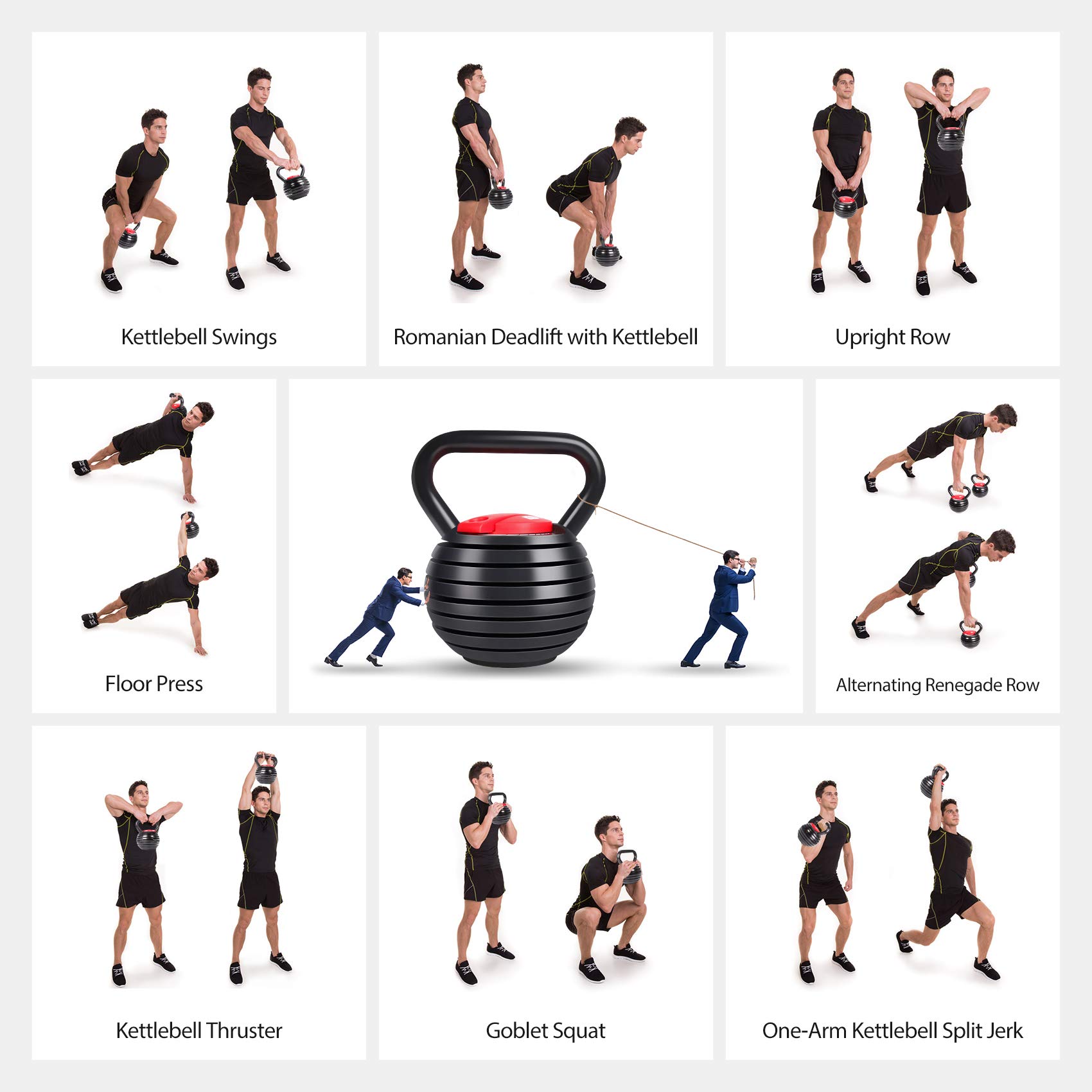 TopMade Adjustable Kettlebell Weights Set - 5lb, 8lb, 9lb, 12lb Cast Iron Free Weights for Home Gym - Strength Training, Core Workouts & Ballistic Exercises - Perfect for Men & Women Fitness Enthusiasts