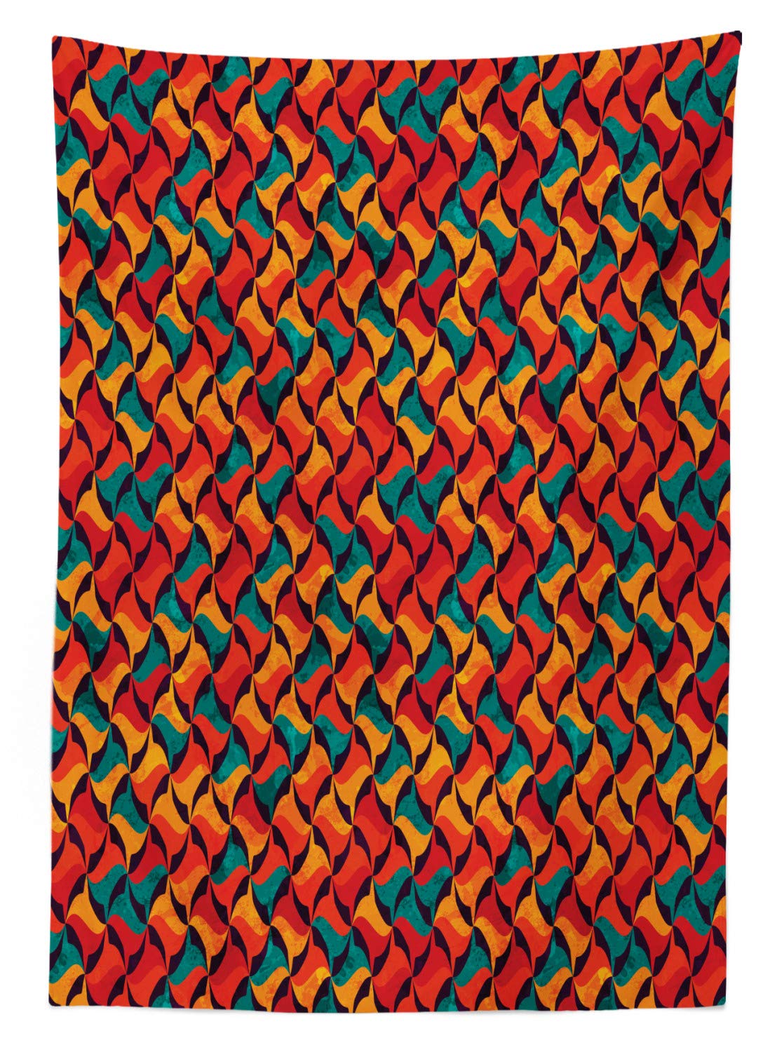 Ambesonne Geometric Outdoor Tablecloth - Abstract Funky Waves Design, Contemporary Pastel Tribal Pattern, Waterproof Washable Picnic Table Cover 58x104 Inches, Jade Green Orange Vermilion - Perfect for Garden Parties, BBQs, Picnics & Outdoor Dining