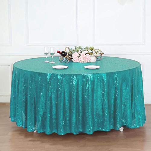 120 Inch Sequin Round Tablecloth - Big Payette Turquoise, Premium Quality for Wedding, Birthday, Christmas Party & Hall Decoration | Elegant Dining & Event Table Cover