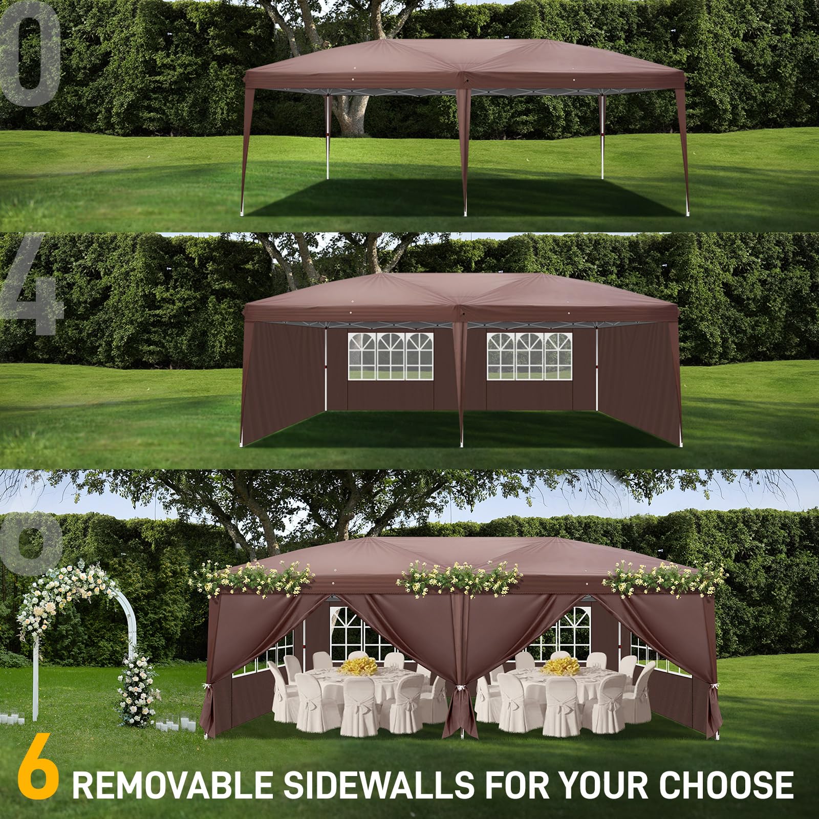 Outvita 10x20ft Ez Pop Up Canopy Tent - Portable Instant Shelter with 4 Sidewalls for Outdoor Events, Parties, Weddings, Birthdays & Graduations (Brown) | Perfect for Backyard BBQs, Farmers Markets, Beach Picnics & Camping Trips