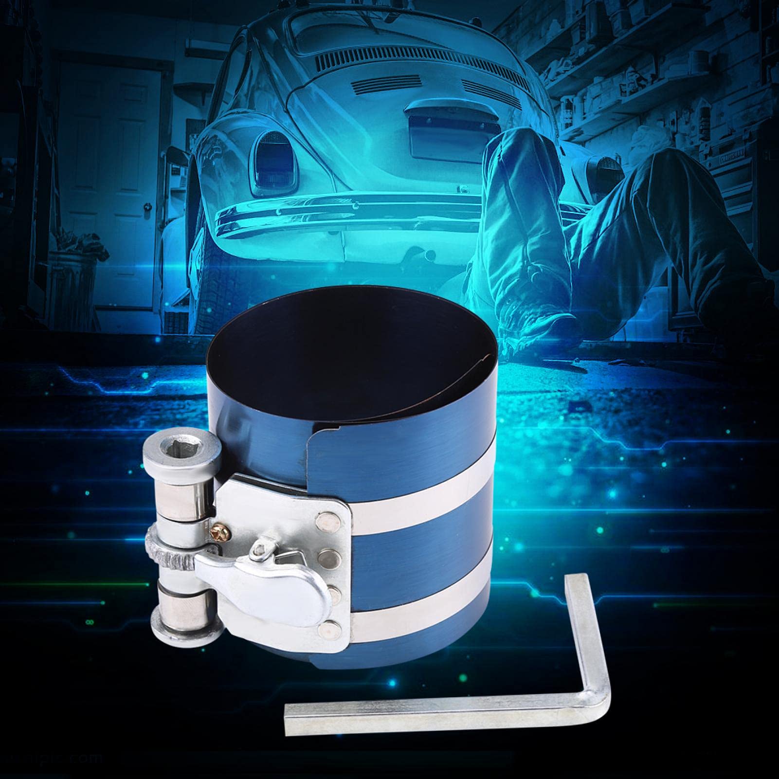 Joyzan Car Engine Piston Ring Kit - Adjustable Compressor Tool with Wrench, Ratchet, Spring Steel Feeler Gauge & Safety Screws for Easy Installation & Removal | Perfect for DIY Mechanics & Professional Auto Repair Shops