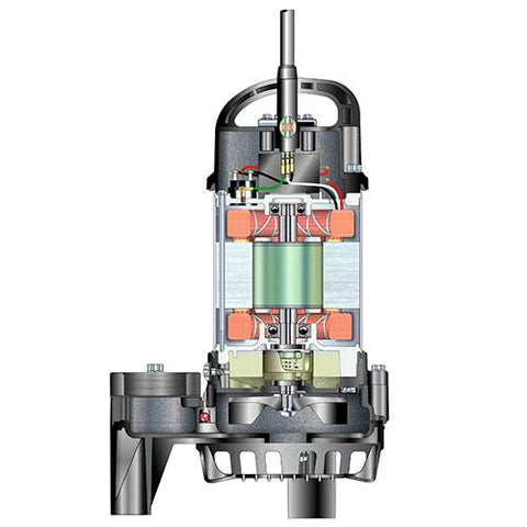 Tsurumi 40PUA2.25S 0.25kW Single Phase Automatic Submersible Wastewater Pump with Vortex Impeller - 210LPM/60kPa Max Flow - Ideal for Basement Drainage, Sewage Systems & Flood Control