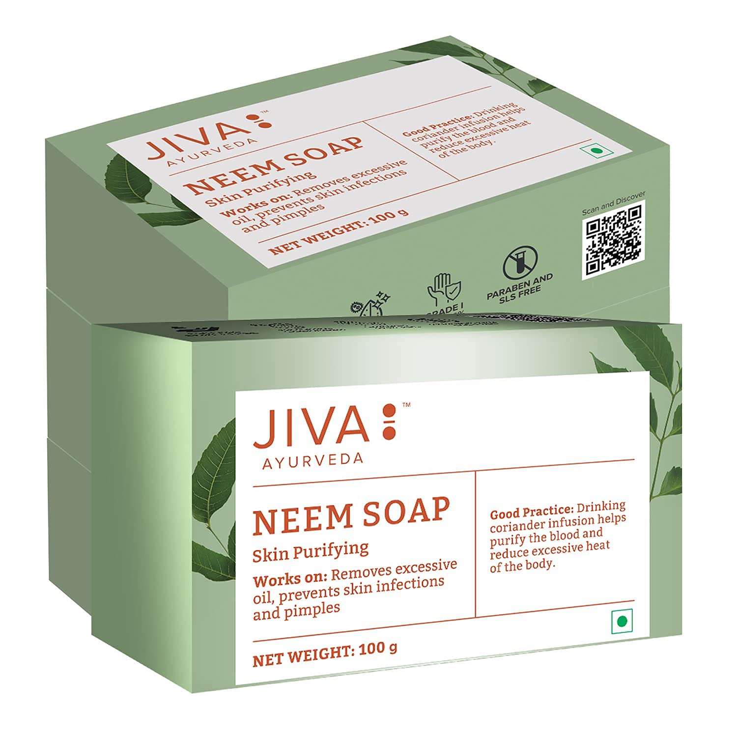 Jiva Ayurveda Neem Soap - 100gm (Pack of 4) | Natural Acne Treatment & Oil Control for Clear Skin | Perfect for Oily & Acne-Prone Skin Daily Care