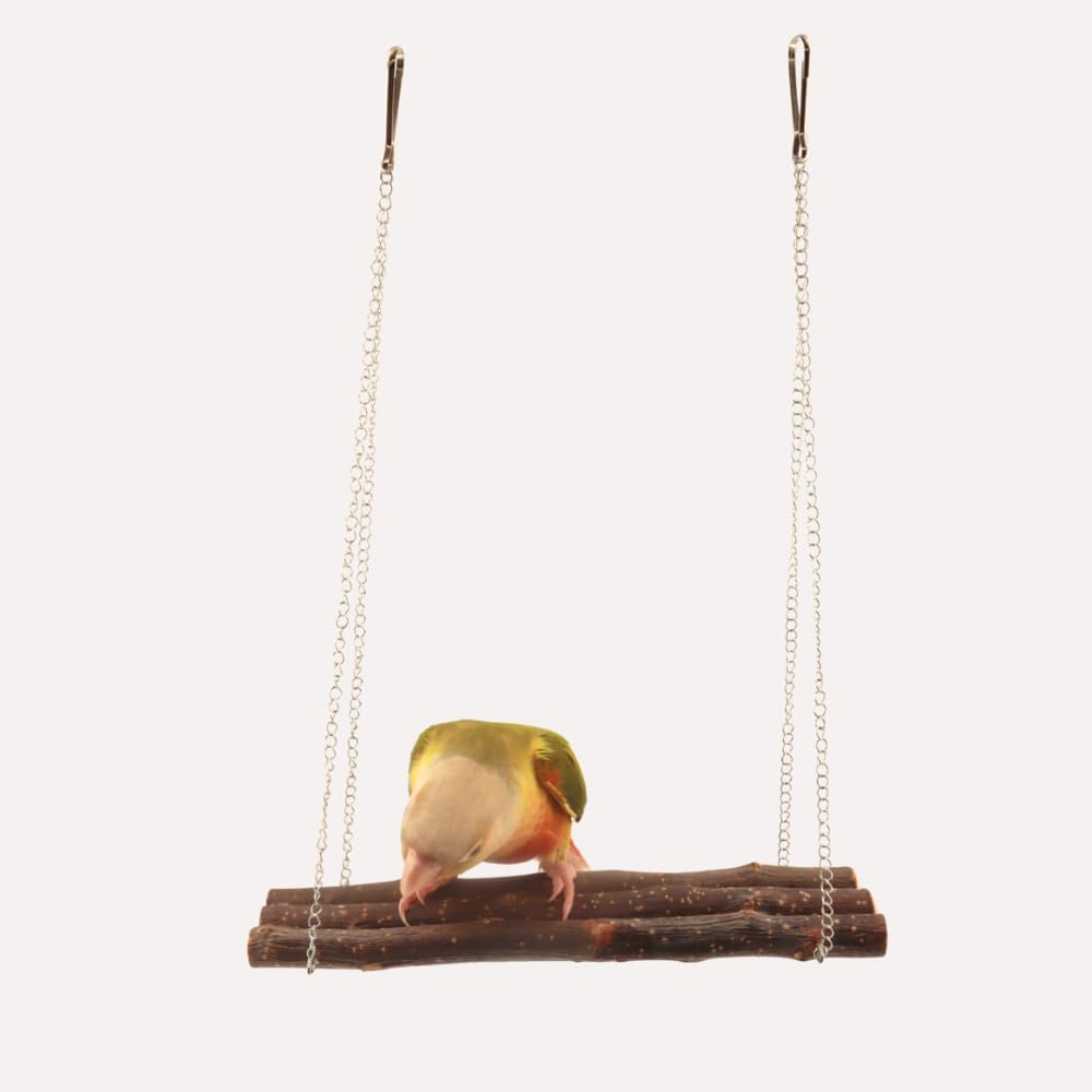 Natural Wooden Bird Swing Toy - Parrot Cage Hammock & Exercise Perch for Parakeets, Cockatiels, Conures, Lovebirds | Small Size Without Beads | Perfect for Cage Climbing, Play & Relaxation