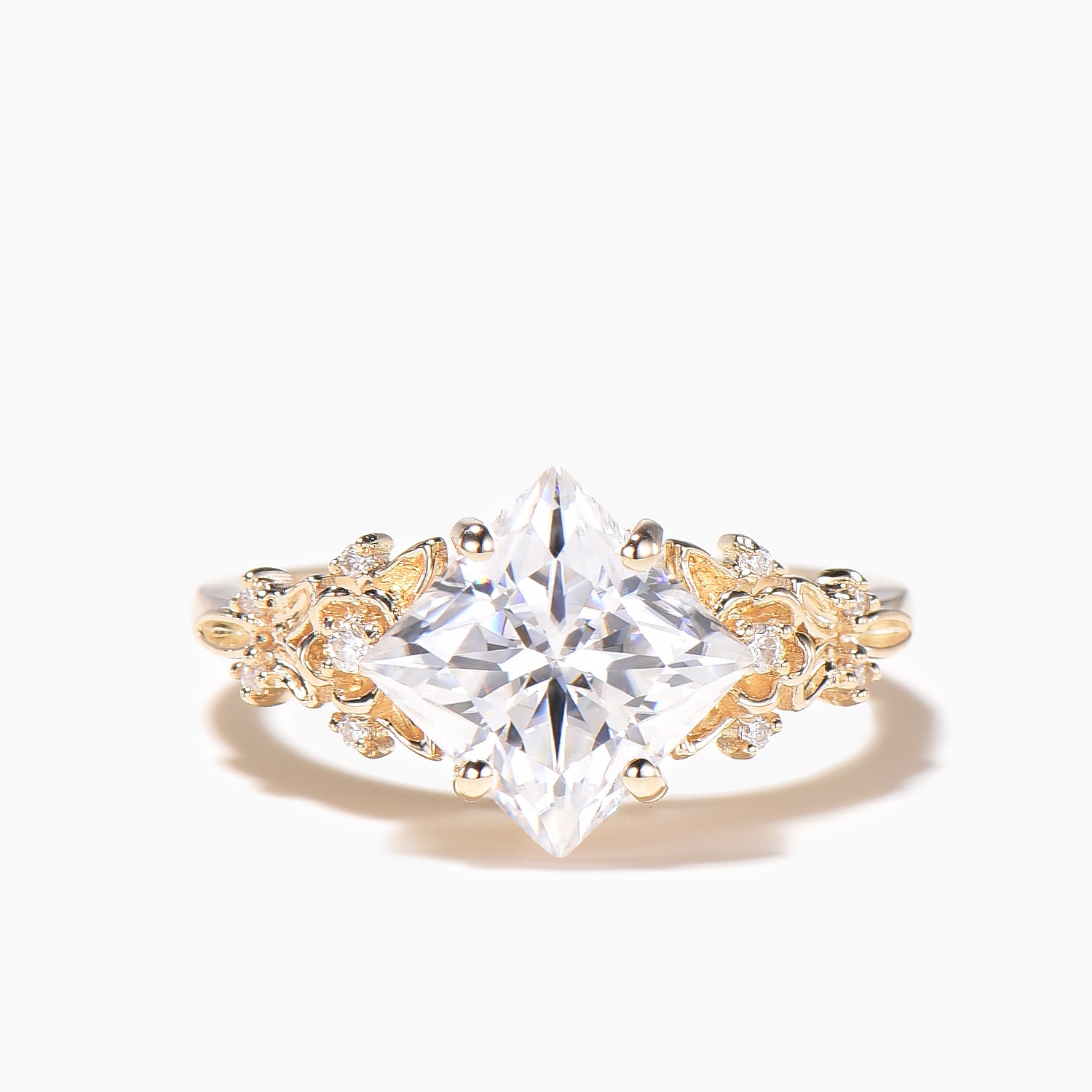 Princess Cut Moissanite Flower Engagement Ring - Nature Inspired Leaf Design Bridal Set for Wedding, Proposal & Anniversary Gifts