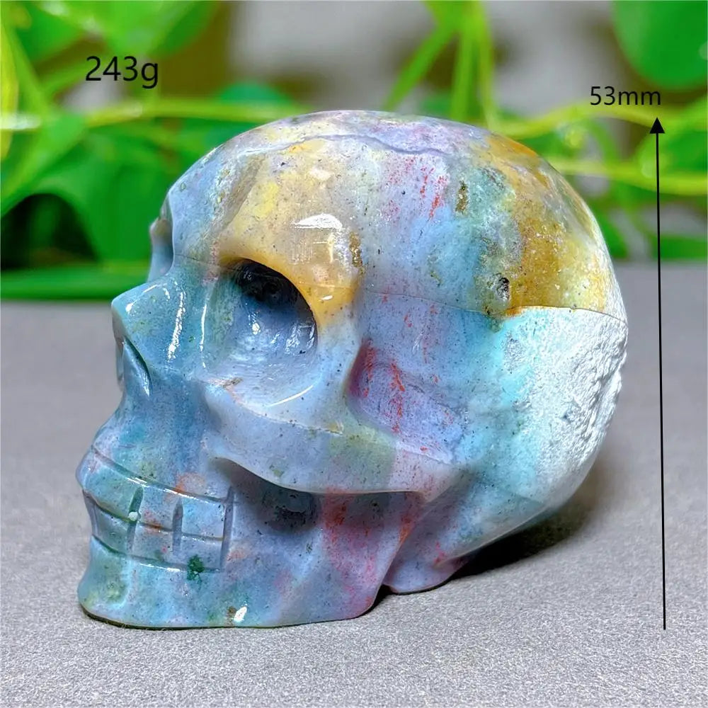 Natural Ocean Jasper Skull Crystal - Healing Quartz Stone for Meditation, Energy Work & Spiritual Gifts | Halloween Decor, Mineral Collection & Craft Supplies | Perfect for Home Altar, Yoga Space & Witchy Aesthetic