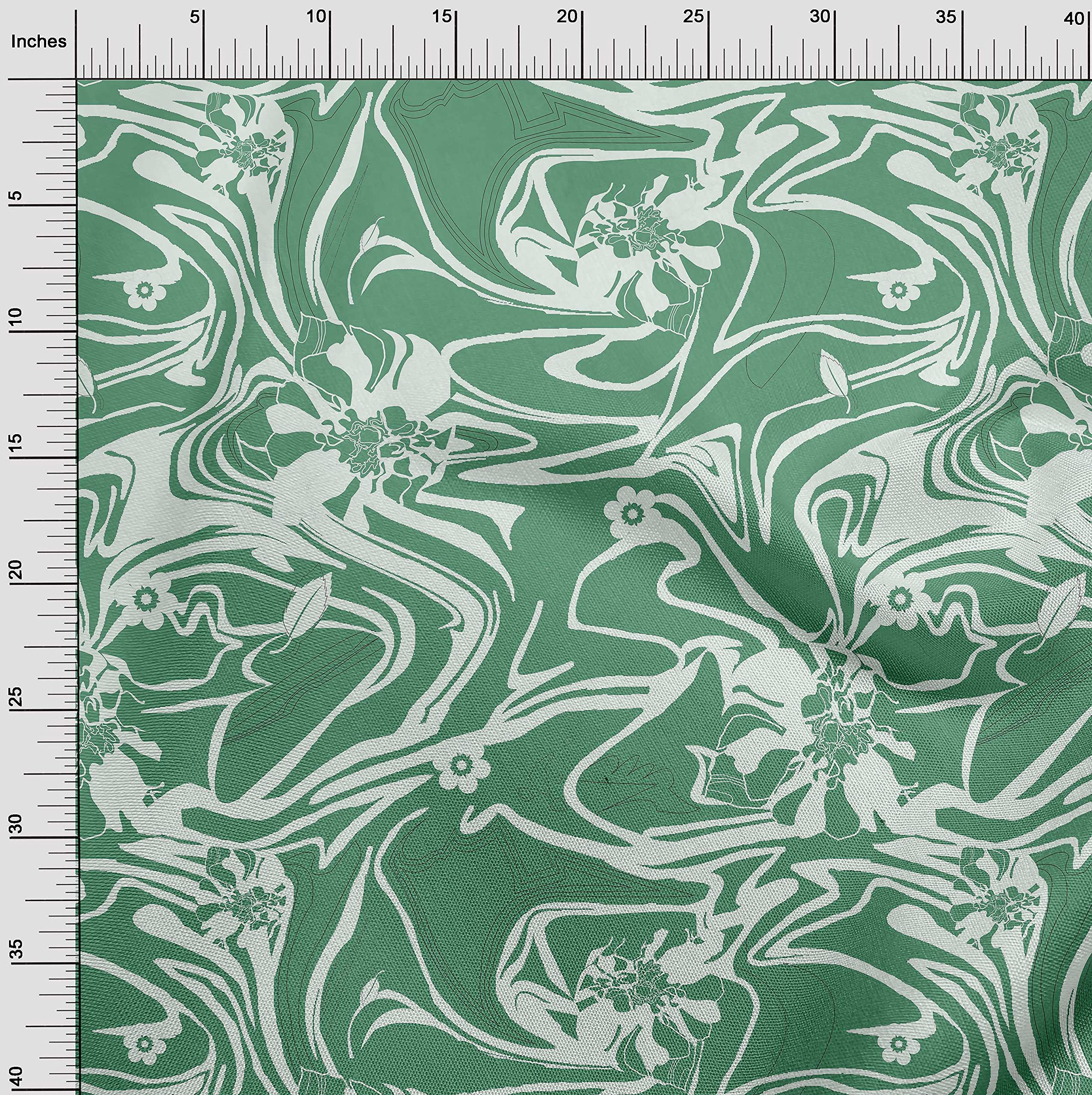 oneOone Rayon Green Abstract Printed Fabric by The Yard - 56 Inch Wide for DIY Clothing, Dresses, Quilting & Home Decor Sewing Projects