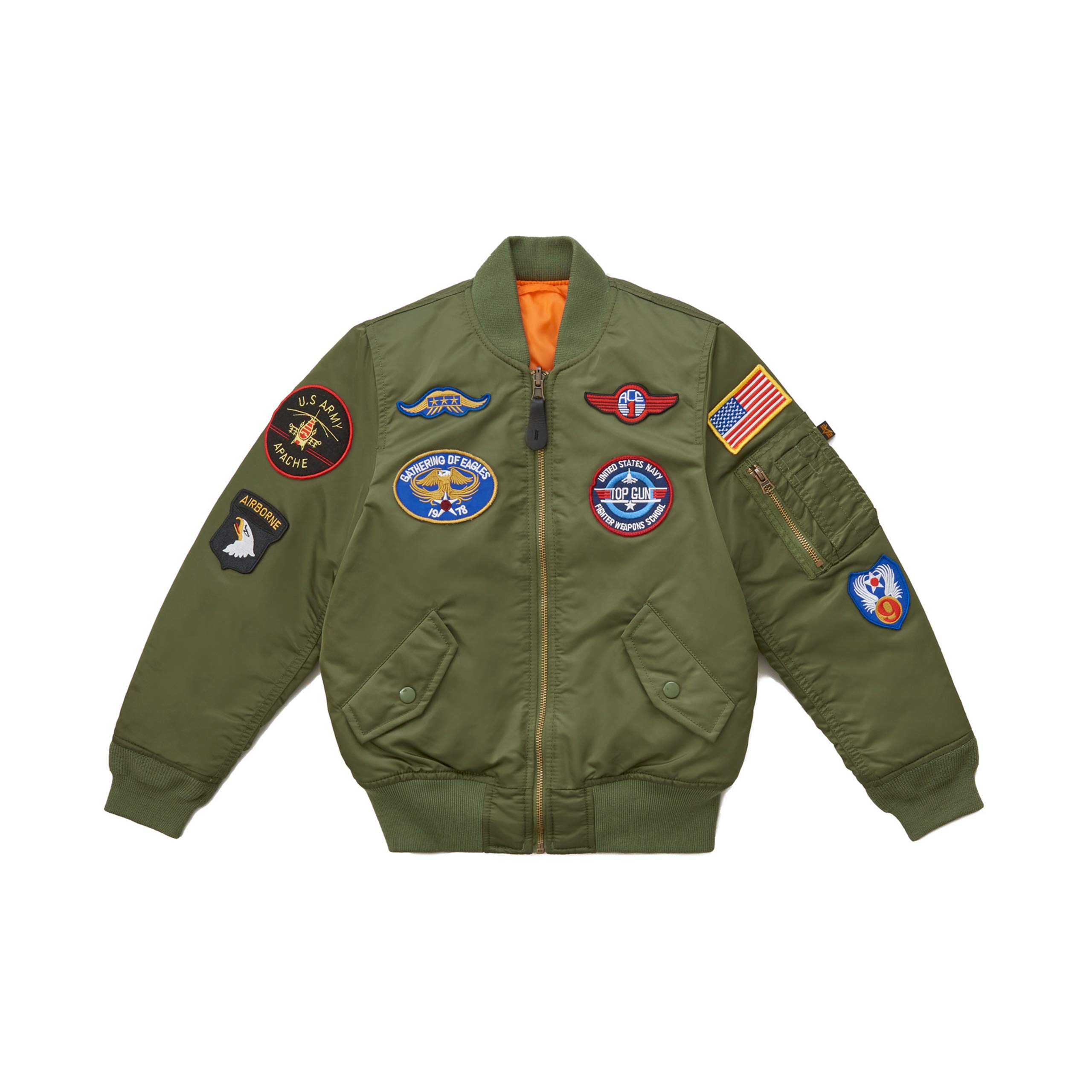 Alpha Industries Boys' MA-1 Bomber Jacket with Patches - Military Style Aviator Jacket for Kids, Warm Winter Coat with Multiple Pockets | Perfect for Outdoor Activities, School & Casual Wear