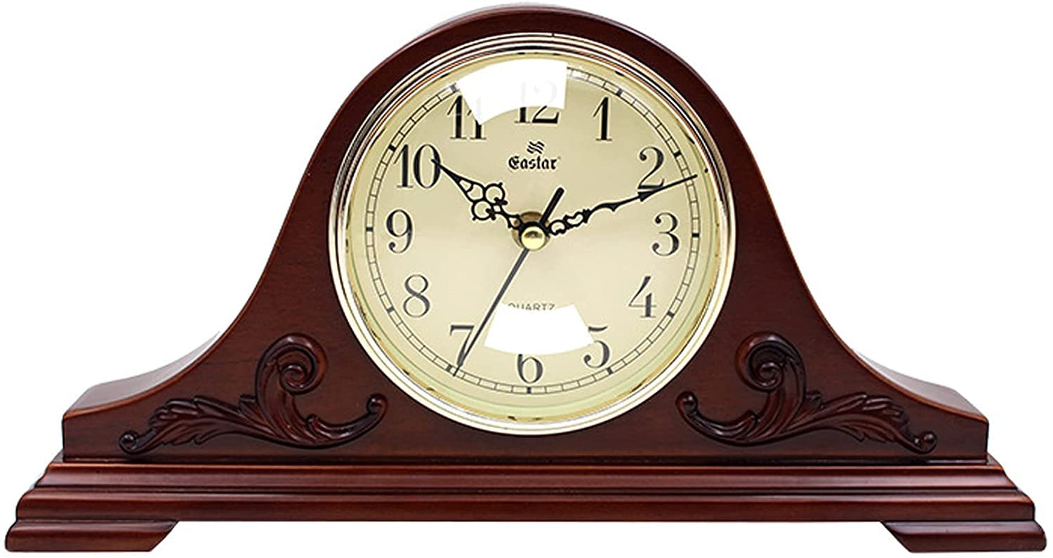 Vintage Solid Wood Battery Operated Silent Mantel Clock - Elegant Table & Living Room Decor for Home, Office, Bedroom | Perfect Gift for Housewarming, Wedding & Anniversary