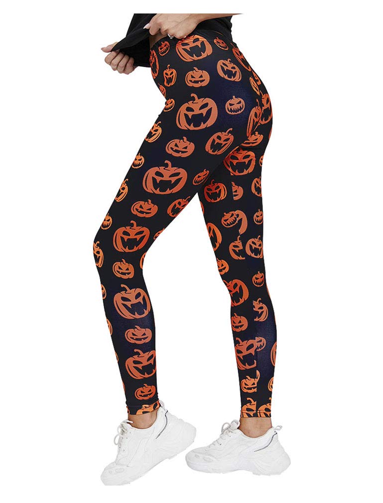 Women's Halloween Leggings - Pumpkin Print Costume Leggings for Parties, Cosplay & Trick or Treating