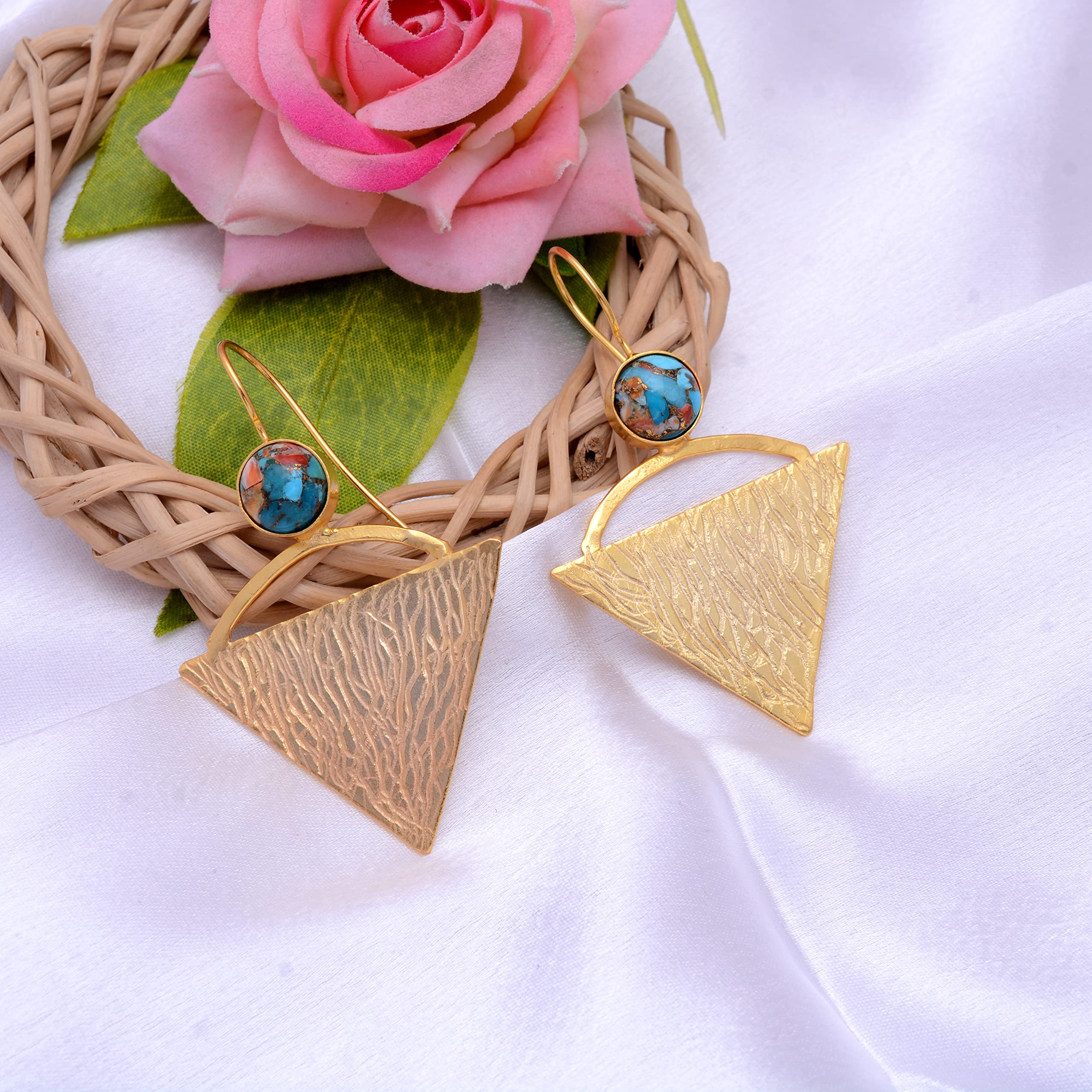 18K Gold Plated Gemstone Earrings for Women - Handmade Western Style Jewelry Gift for Her (Birthday, Anniversary, Mother's Day) - Oyster Copper Turquoise Dangle Earrings | Perfect for Weddings, Parties & Special Occasions