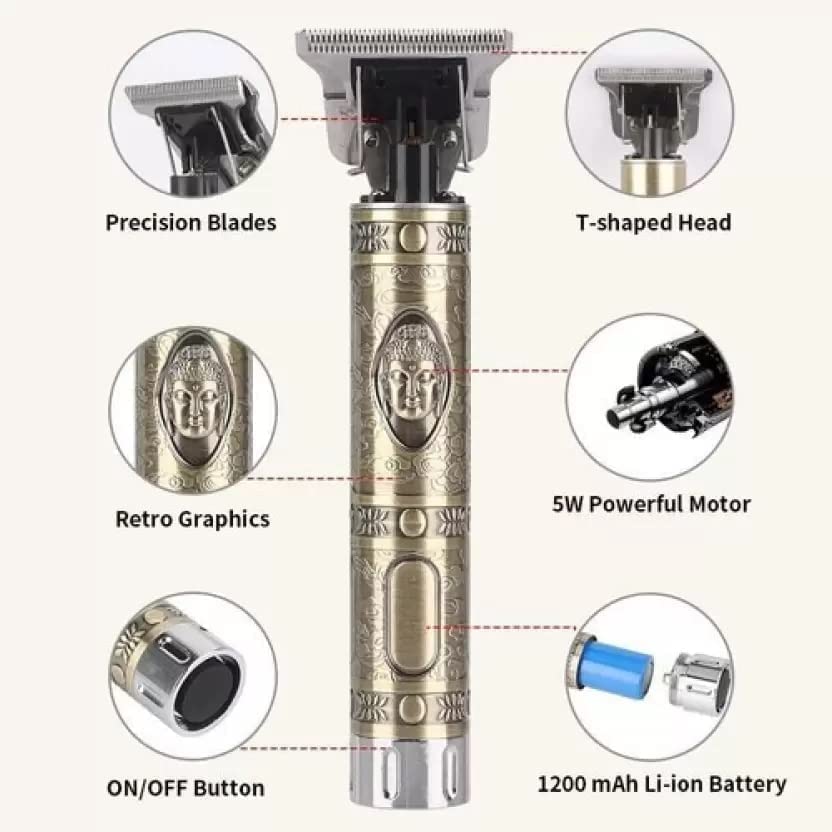 Professional Golden Hair Clipper for Men - Adjustable Blade Trimmer & Shaver with Retro Oil Head for Precise Close Cutting | Home Barbering, Beard Grooming & Styling