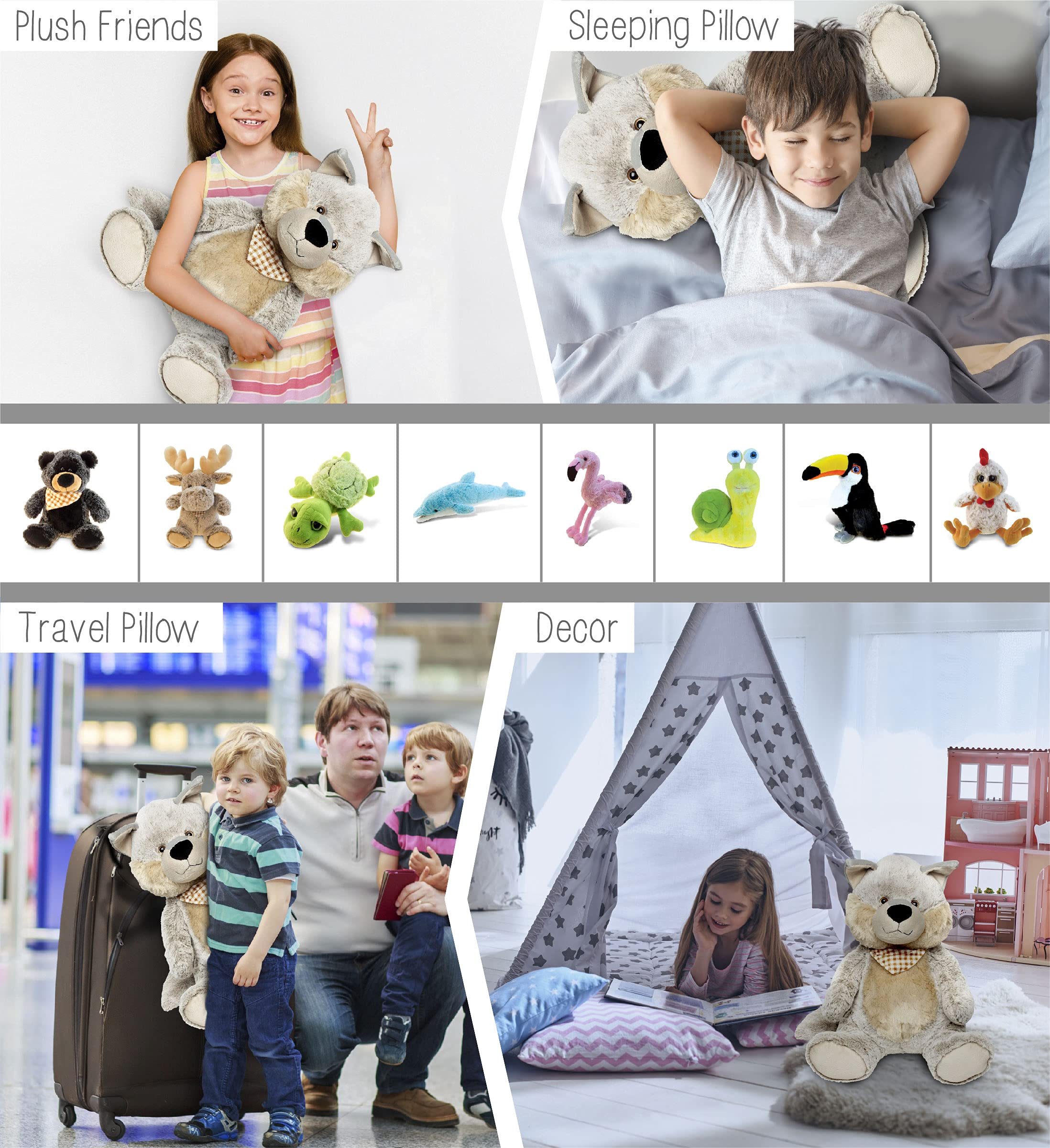 Puzzled DolliBu Plush Wolf Stuffed Animal Pillow - 17 Inch Super Soft Jumbo Hugging Plush for Kids & Toddlers | Cozy Nap Buddy, Floor Pillow & Cuddly Companion for Bedtime, Playtime & Nursery Decor