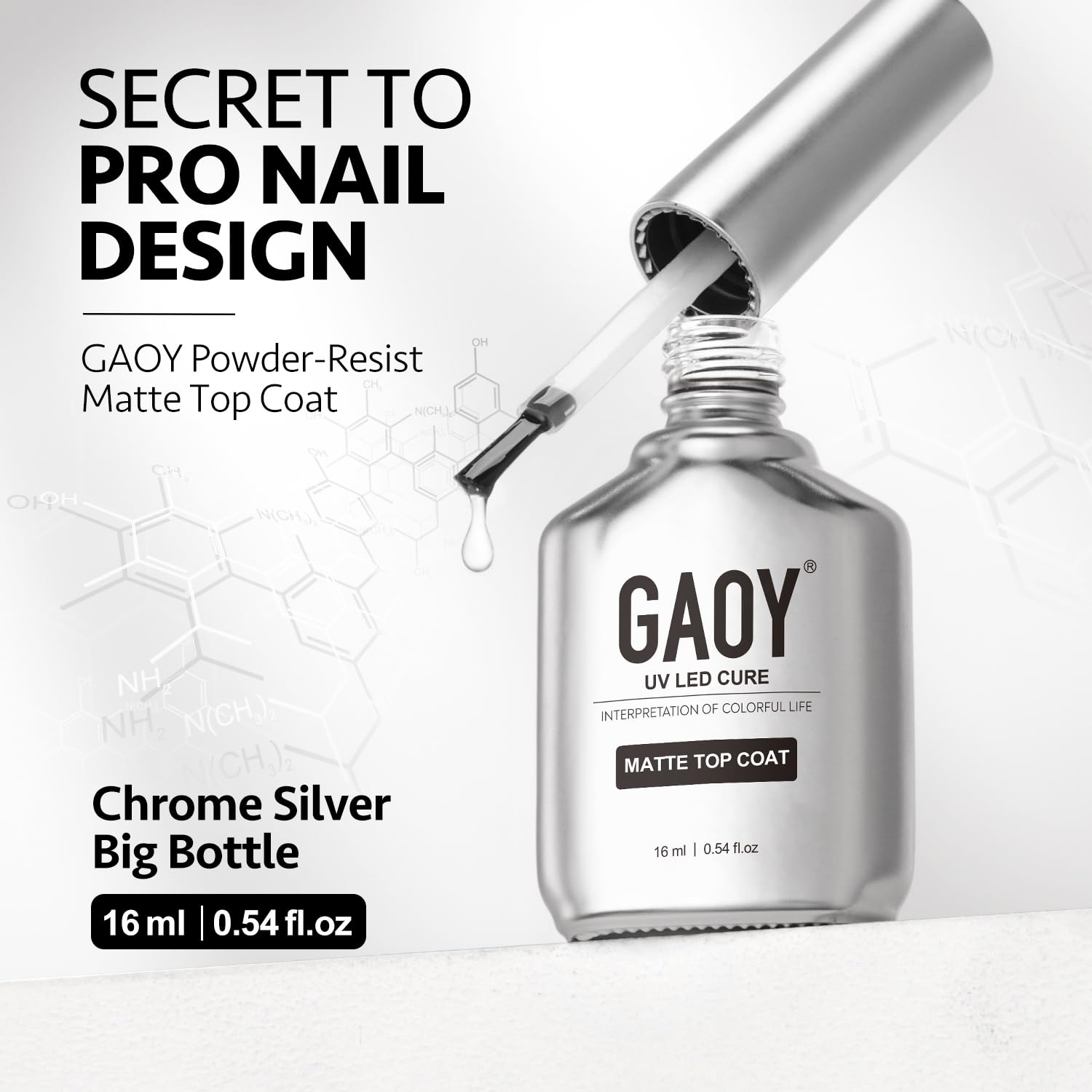 GAOY Matte Gel Top Coat for Gel Nail Polish - 16ml Powder-Resist Matte Finish, Long Lasting UV Gel for Nail Art DIY | Perfect for Chrome Powder Painting, Salon & Home Manicures, Professional Nail Designs