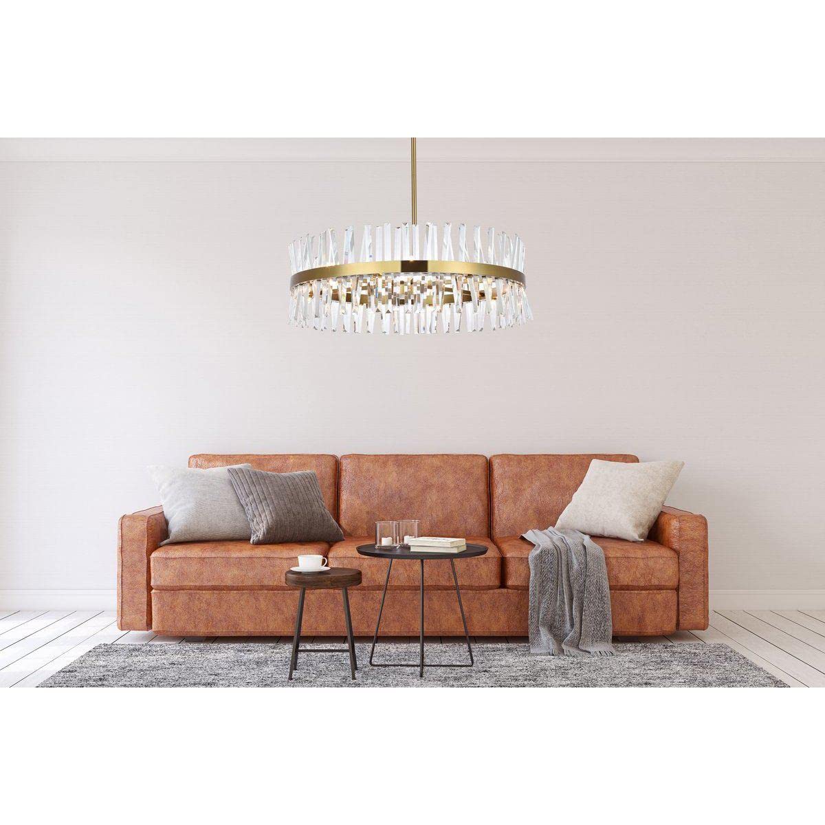 36 Inch Crystal Round Chandelier Light in Satin Gold - Elegant Dining Room & Bedroom Ceiling Fixture - Perfect for Luxury Home Decor & Wedding Venues