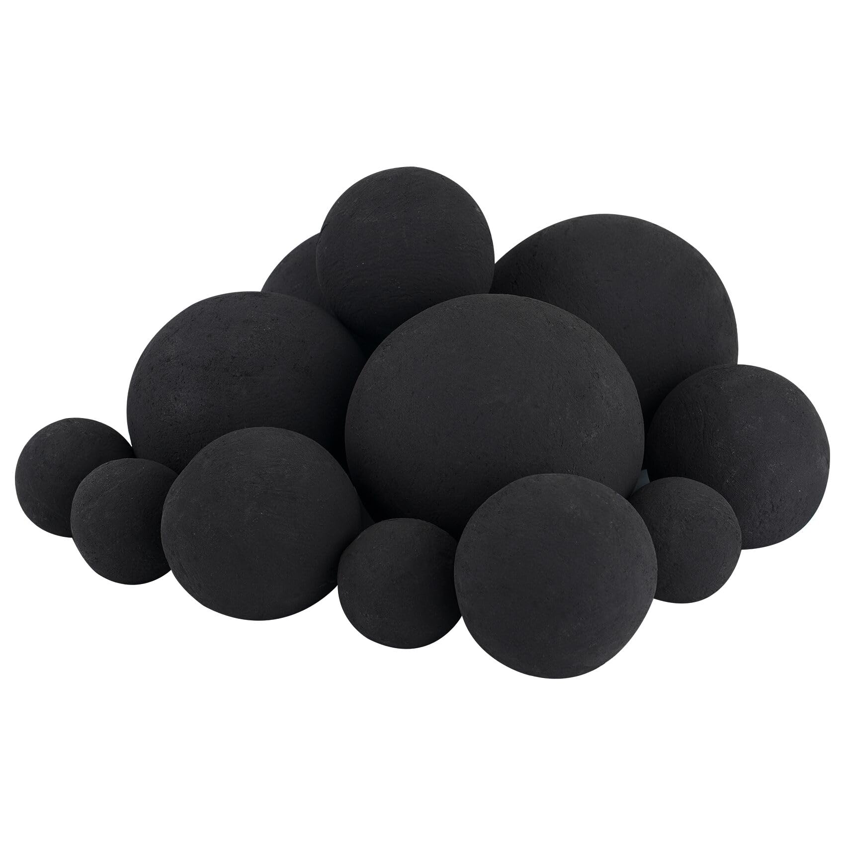 Skyflame 12PCS Ceramic Fire Balls - 4 Sizes Mixed Fire Pit Balls Set for Indoor/Outdoor Fire Tables & Fireplaces - Heat Resistant Decorative Accessory (Black) - Perfect for Patio, Backyard, Garden & Living Room Ambiance