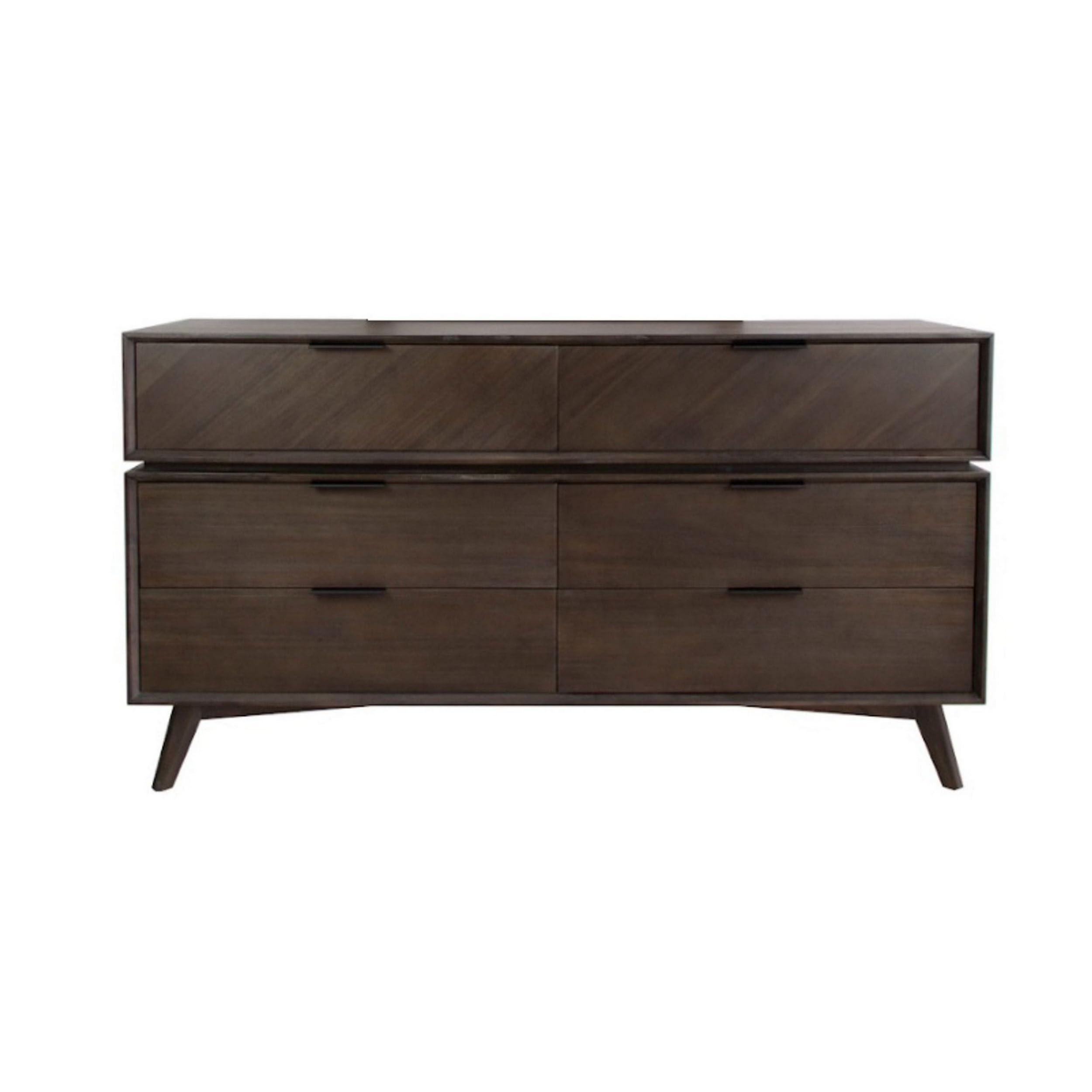 Benjara CID Vein 65 Inch 6-Drawer Wood Dresser with Angled Legs - Dark Brown & Gray Finish for Bedroom, Living Room, or Office Storage