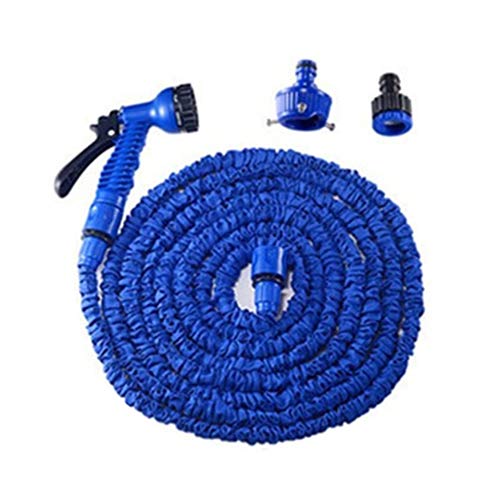 Expandable 25ft Garden Hose - Flexible, Extensible Water Hose with Plastic Spray Gun for Lawn, Yard & Plant Watering | Stretchable Irrigation Pipe for Outdoor Use (Blue)