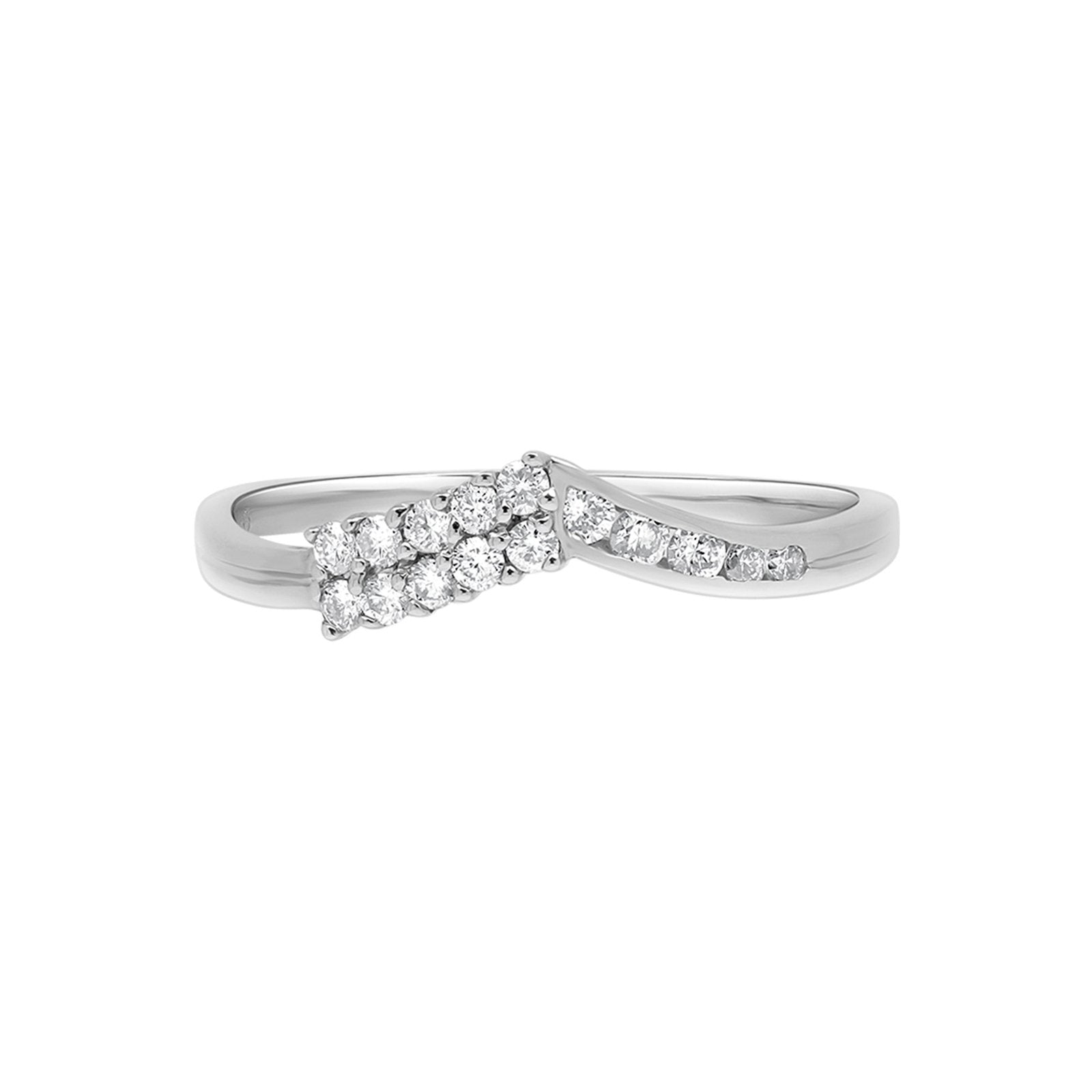 14k White Gold Diamond Chevron Eternity Wedding Band for Women - Stackable Ring for Bridal, Anniversary & Special Occasions