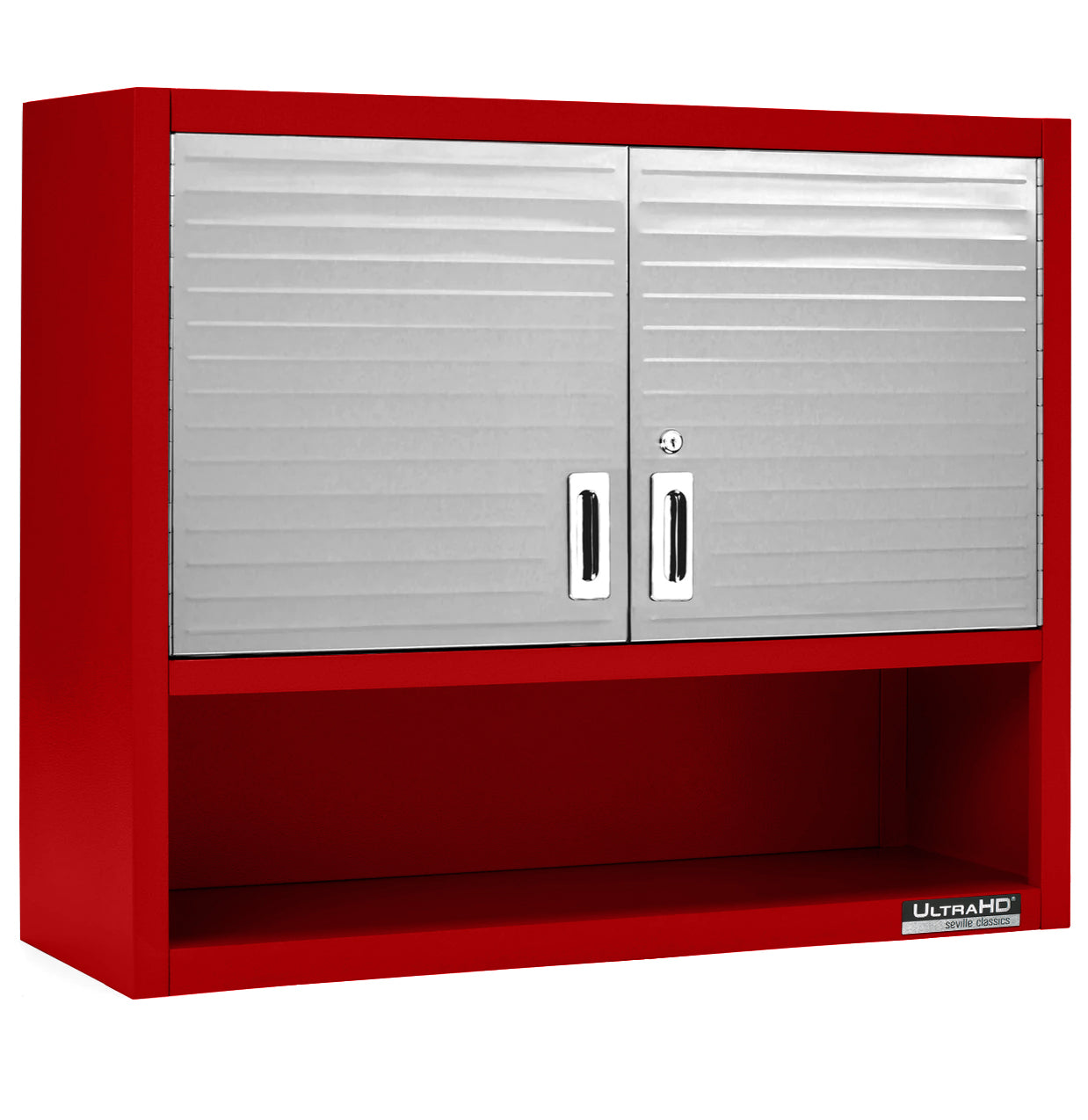 Premium UltraHD® Double Door Wall Cabinet with Lock & Keys - Red - Perfect for Home Storage, Office Organization & Garage Shelving