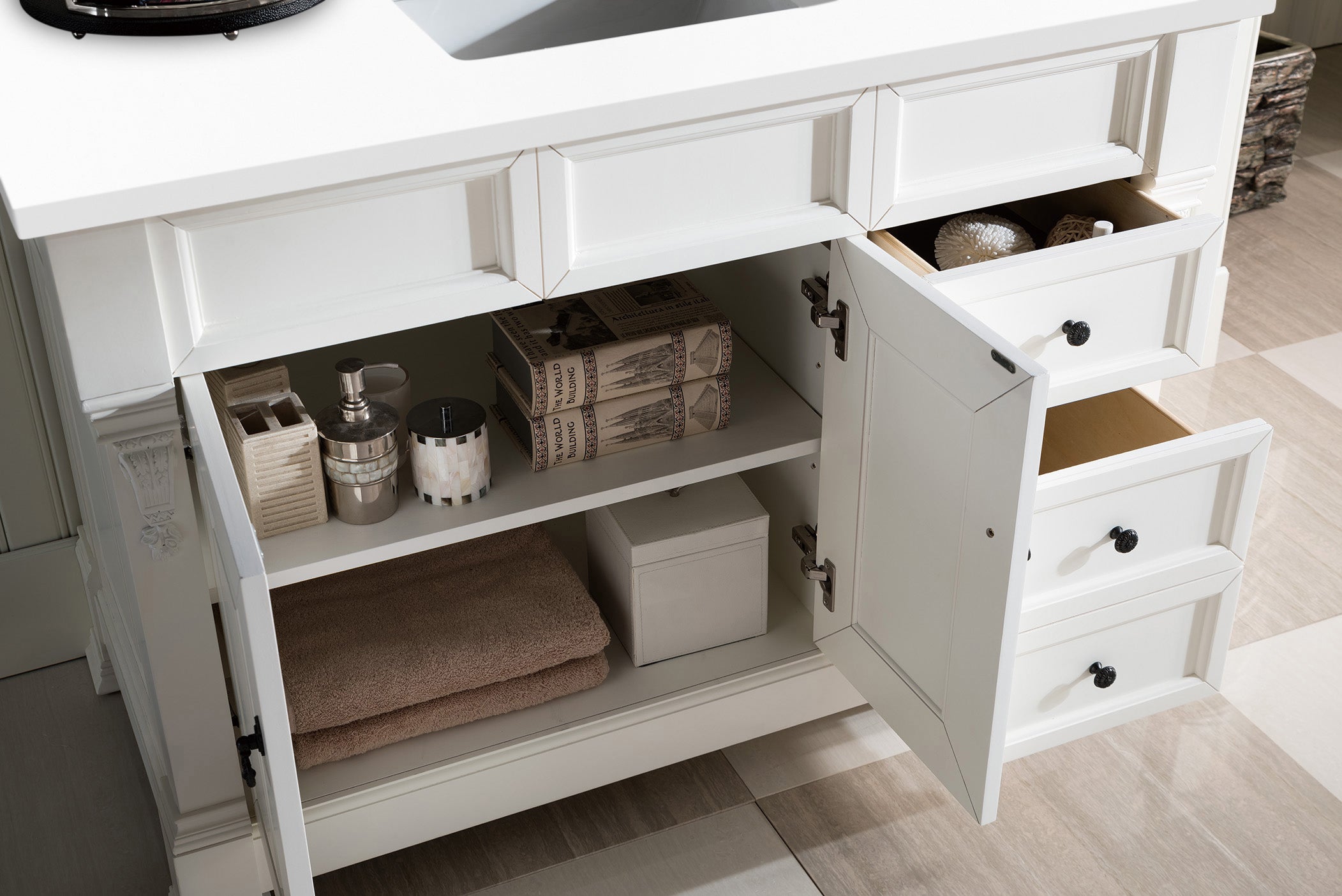 Brookfield 48 Inch Single Bathroom Vanity with Bright White Finish & 3CM White Zeus Quartz Countertop - Perfect for Modern Bathroom Renovations & Home Upgrades
