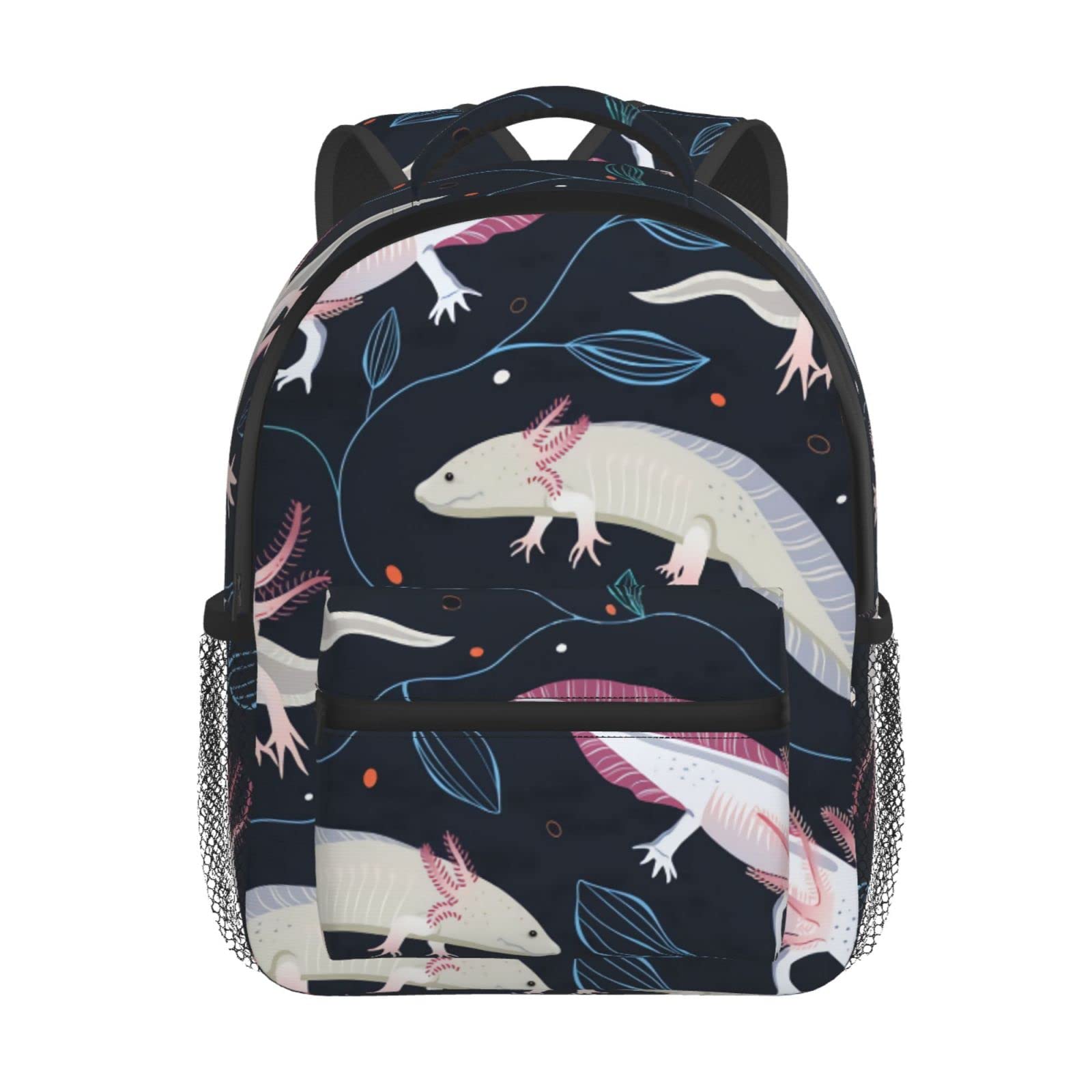 PSFSVER Axolotl Print School Backpack for Girls & Boys - Waterproof Laptop Backpack for Travel, Camping & College - Lightweight Daypack (Black, One Size) - Perfect for School, Work & Outdoor Adventures