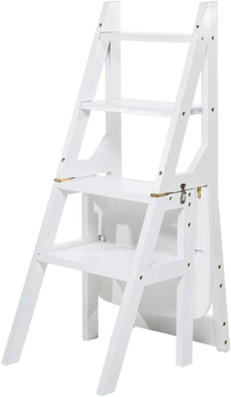 Multi-Purpose Wooden Step Stool Ladder - Foldable Chair for Home, Decorative 4-Step Stool for Kitchen, Bathroom & Storage Use