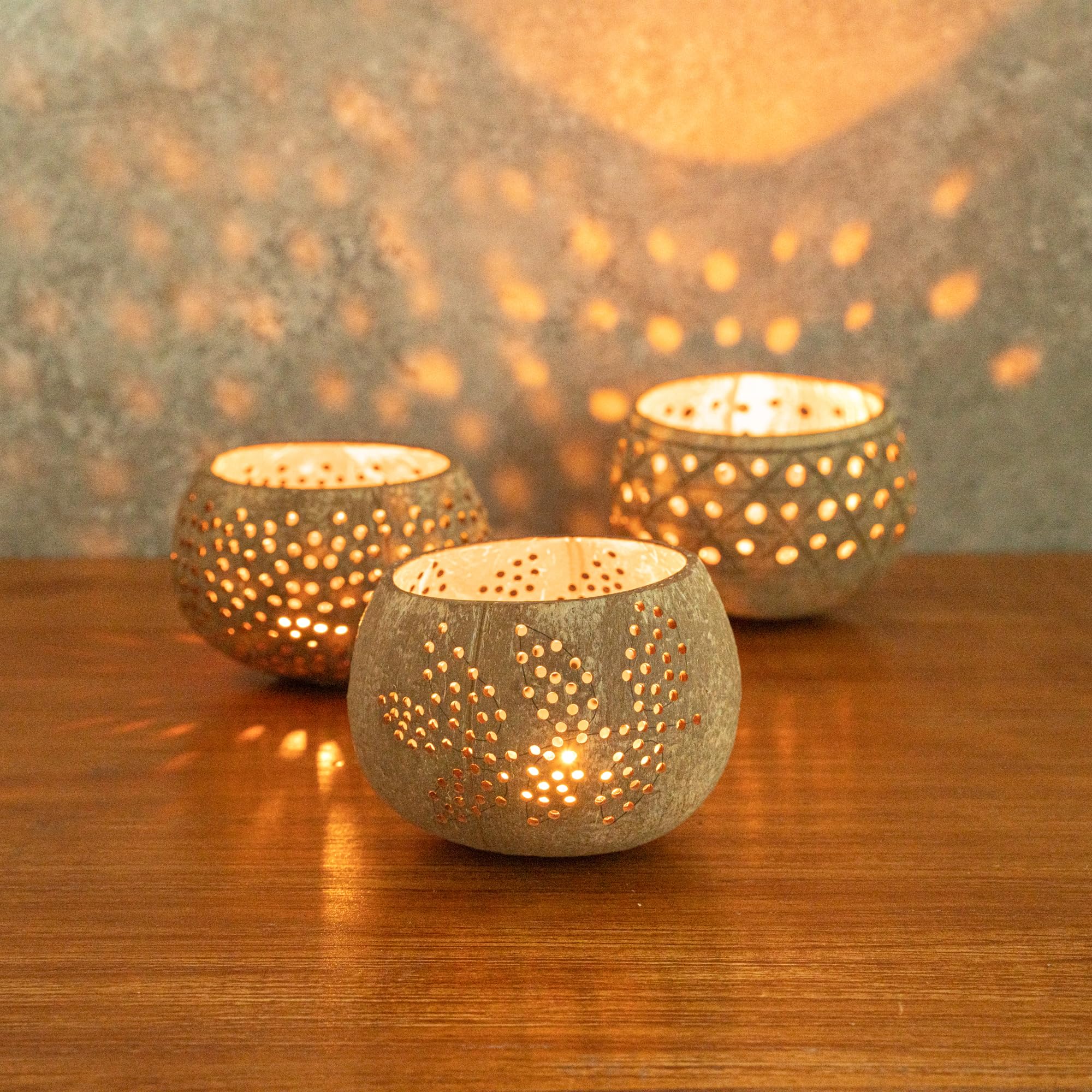 Handcrafted Coconut Shell Candle Holders - 4