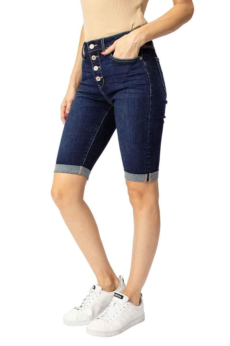Kan Can Women's High Rise Bermuda Shorts - Comfortable Stretchy Denim Shorts for Summer | Perfect for Casual Wear, Beach Outings & Vacation